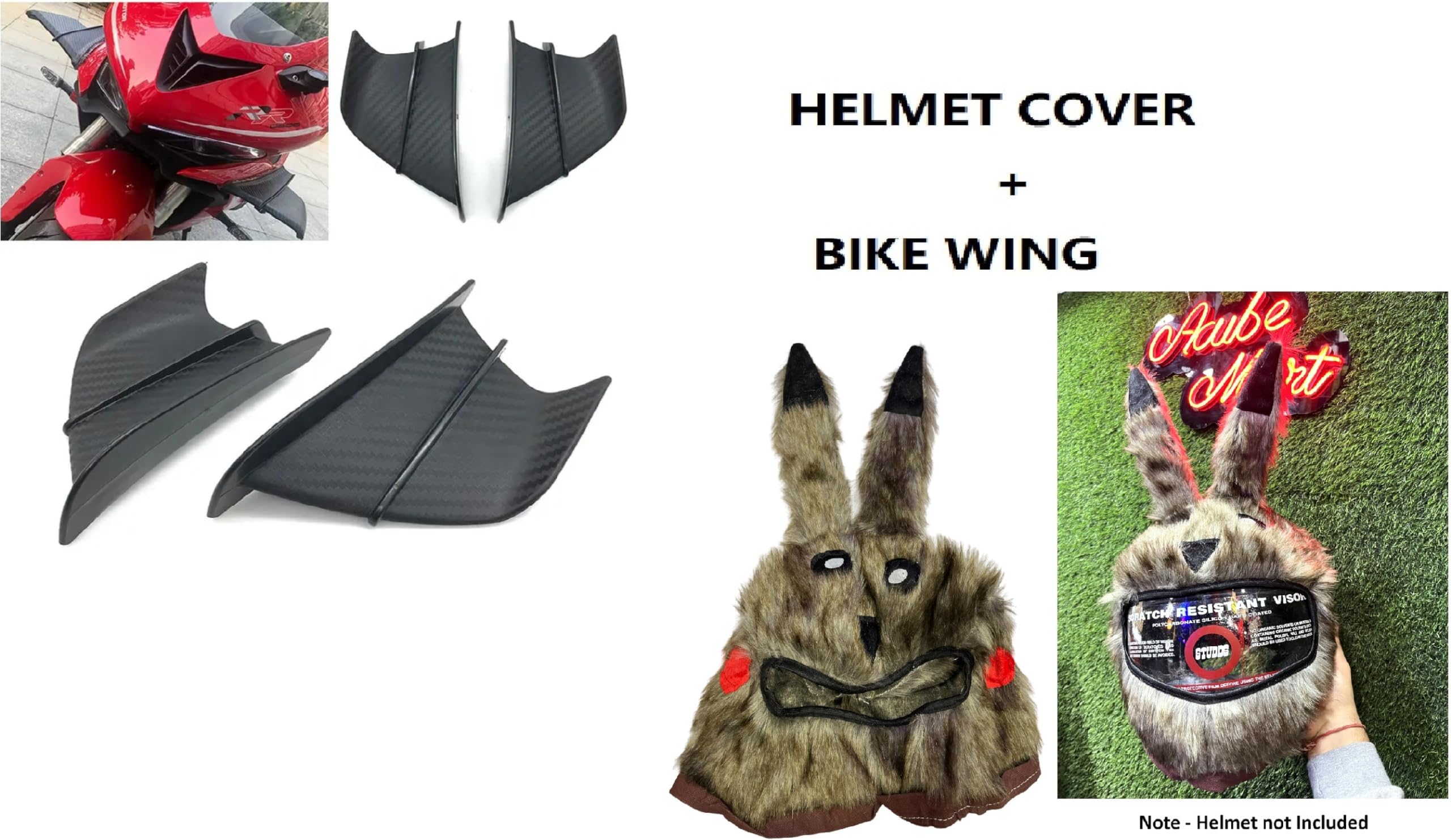Acube Mart pikkachu Helmet Cover (Brown HC-10) with Side Wing Mat Carbon Fiber 4