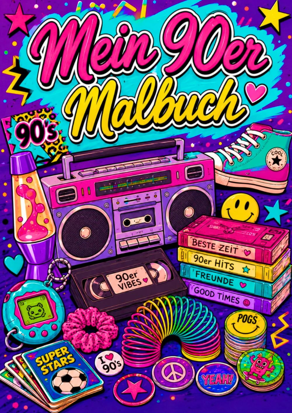 Cozy 90er Malbuch: Über 45 nostalgische Motive rund um das Thema 90er Jahre