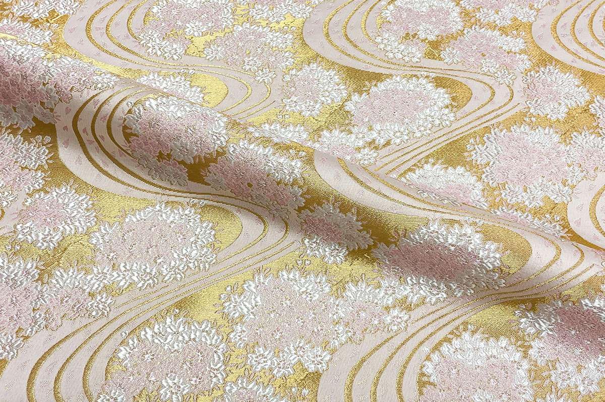 Amazon | 和柄 生地 京都 西陣織 金襴生地 金地桜に流水 (桃) 50cm単位