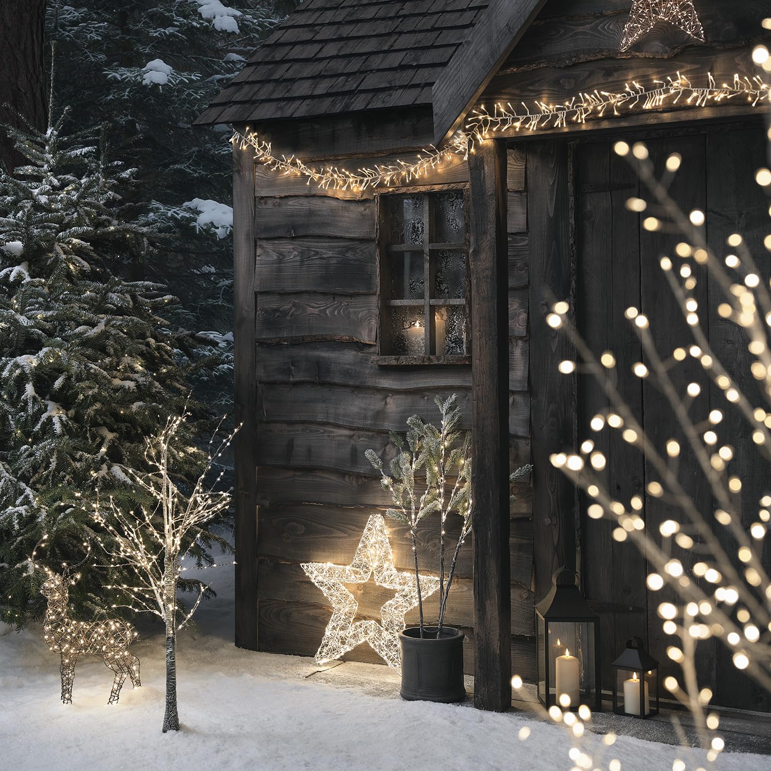 Lights4fun LED Silhouette 38cm Timer warmweiß Stern Beleuchtet Außen Stern Weihnachtsdeko Fenster stehend