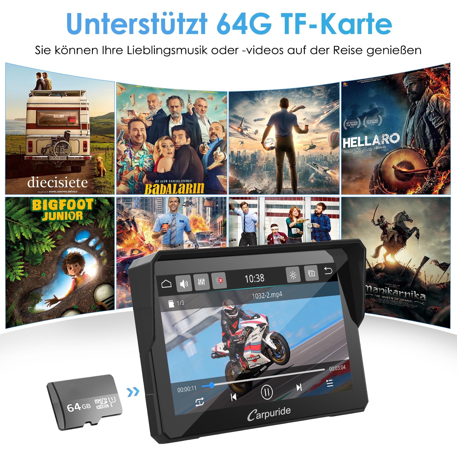 Carpuride W702B Motorrad GPS Carplay Bildschirm mit Design Halterung für BMW Motorräder, Kabelloses CarPlay und Android Auto, Tragbarer 7" Wasserdichter Touchscreen, Dual Bluetooth, Navigation, Siri.