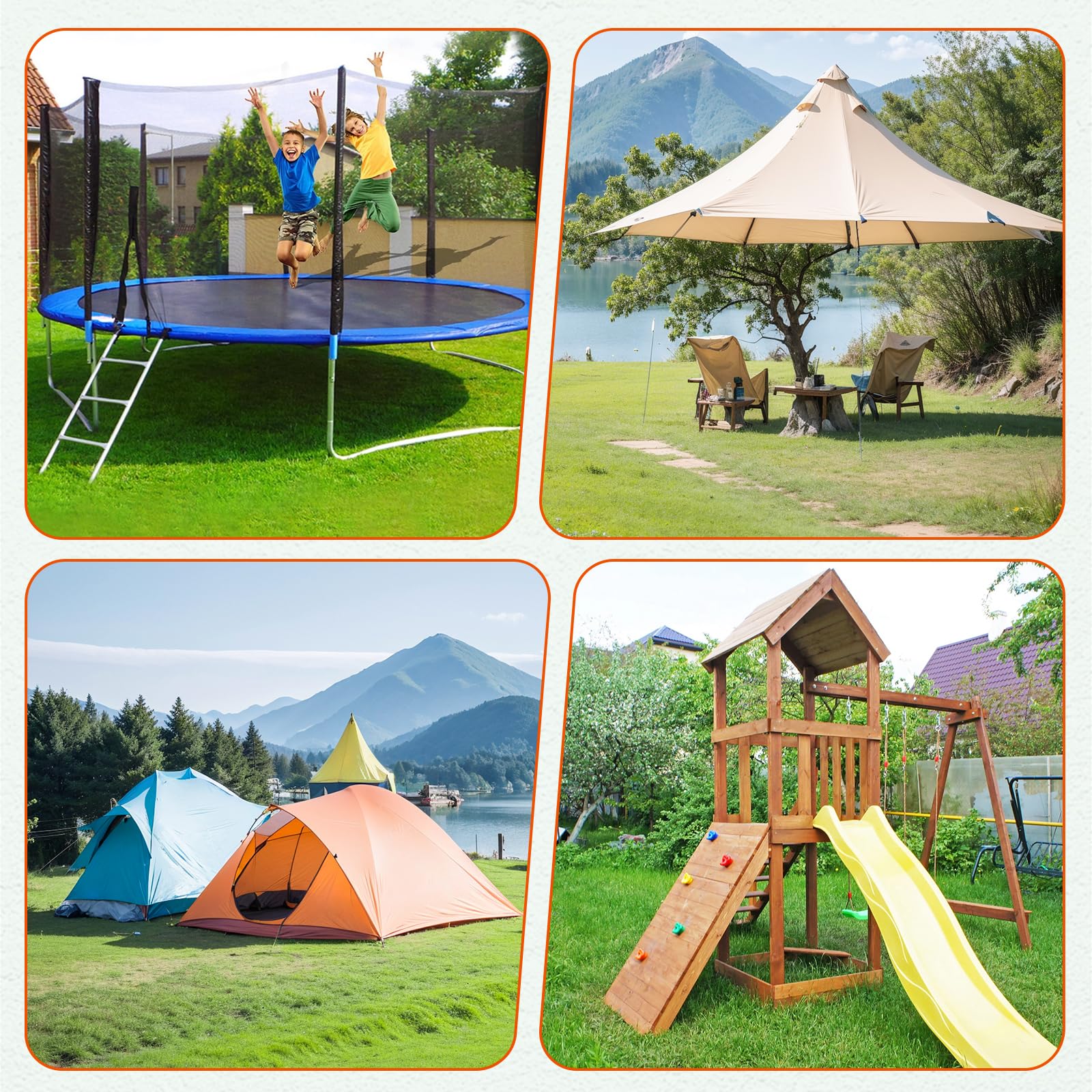 Juego de 4 anclajes de suelo de 18 pulgadas de largo con cable galvanizado de 1/8 pulgadas, tensores y mosquetones, anclajes de tierra resistentes para cobertizos, árboles, trampolín, invernadero,