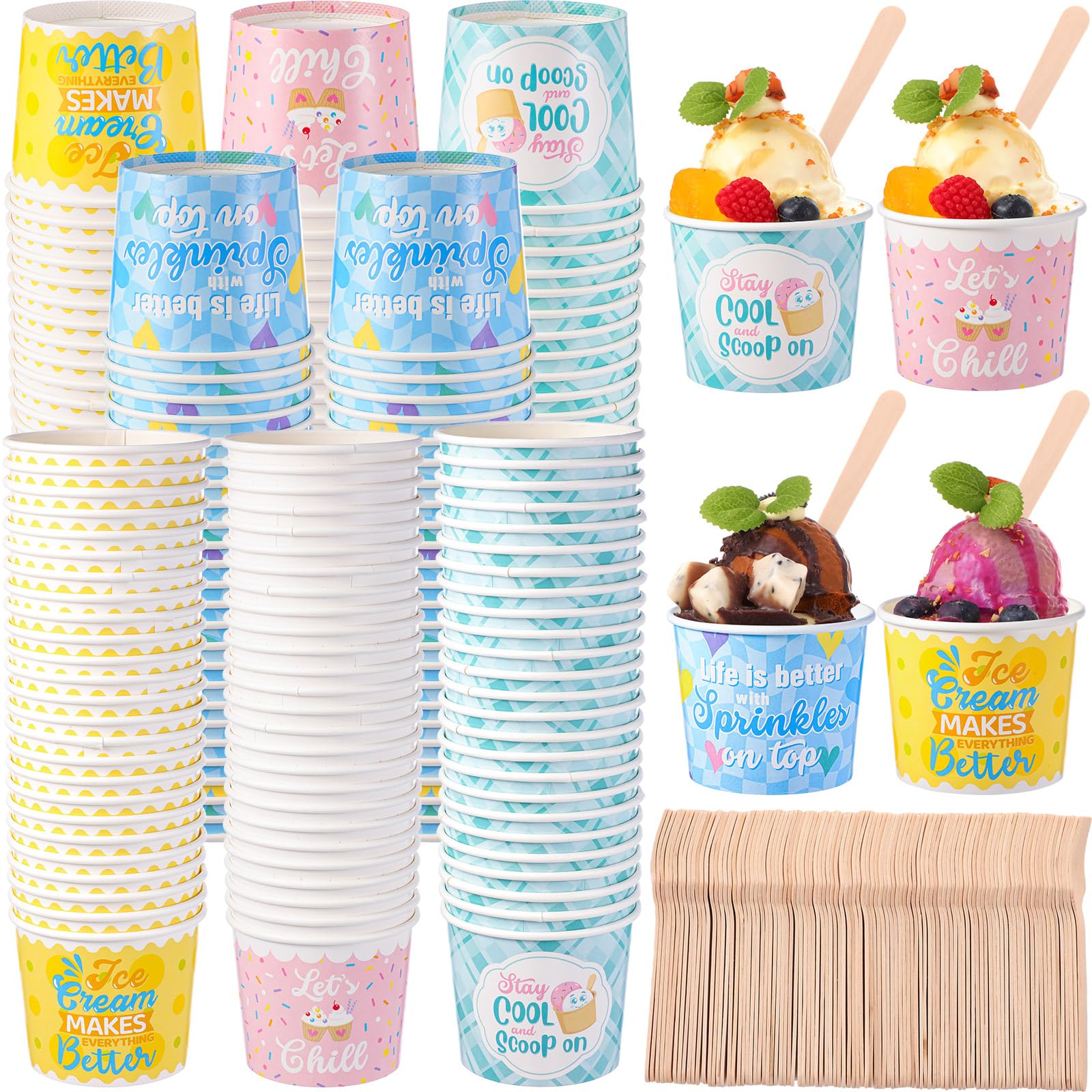 Amazon.com: Ninehaoou 200 Sets 6 oz Ice Cream Paper Cups with