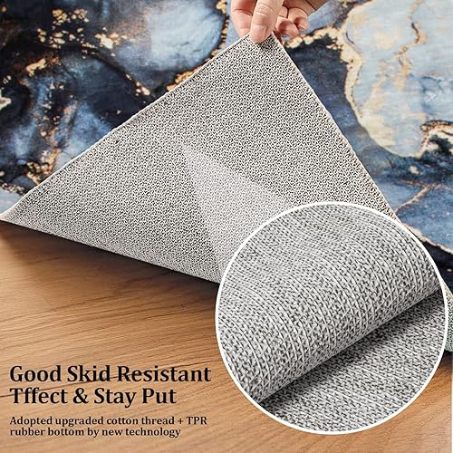 Miniatura 5 de Modern Abstract Collection - Alfombra de área de 3 x 5 pies, lavable, antideslizante, con textura de mármol, alfombra para dormitorio, comedor,