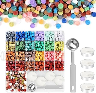 NACHLYNN 600 Multicolor Octagon Sealing Wax Beads with 1 Melting Spoon and 4 Tealight Candles for Letters Invitations Wine Bottles Crafts