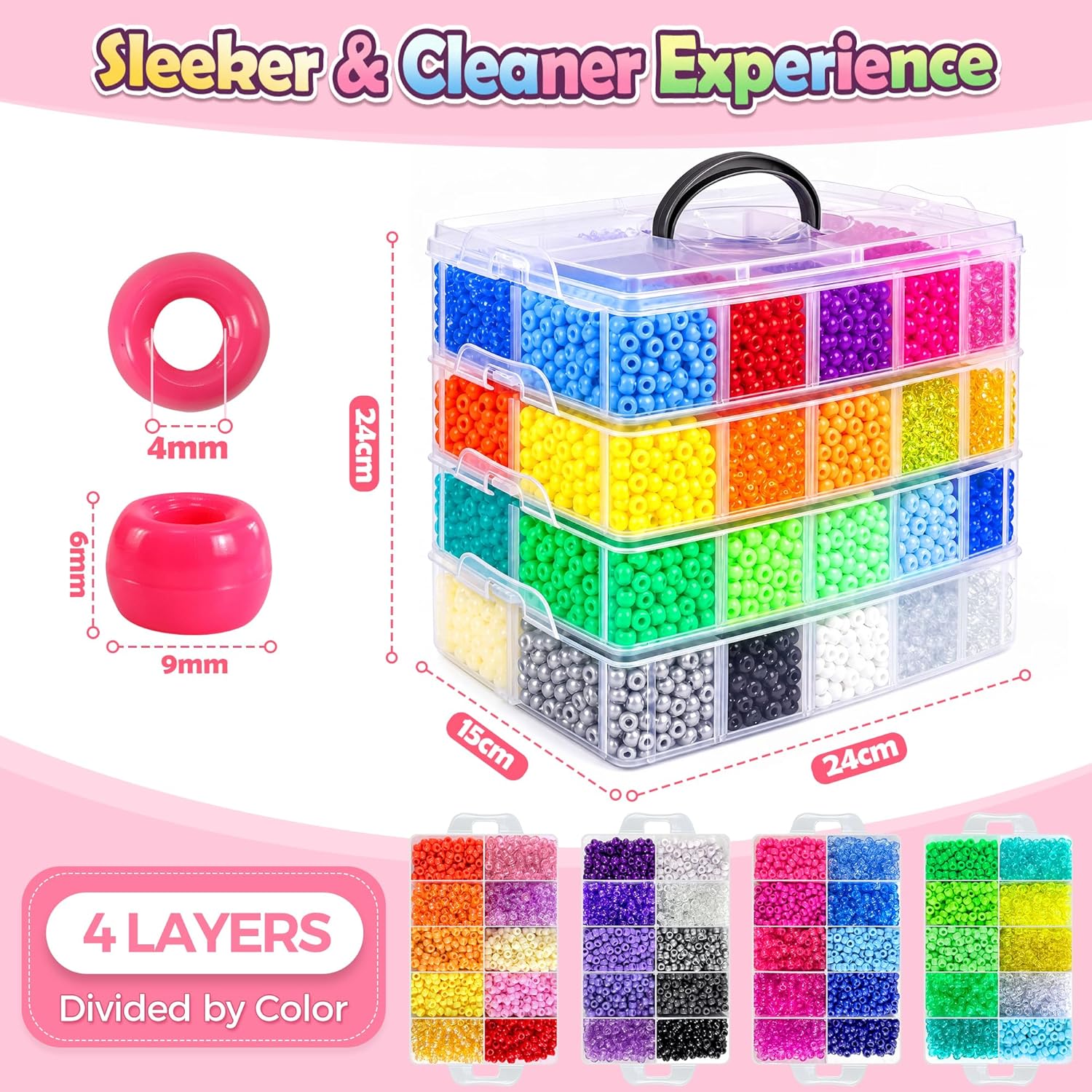 Redtwo 10000 Pcs Pony Beads for Bracelet Making Kit, 40 Colors Kandi Beads for Bracelets Jewelry Making, 6x9mm Hair Bead for Braids Key Chains DIY Crafts Gifts for Tween Girls