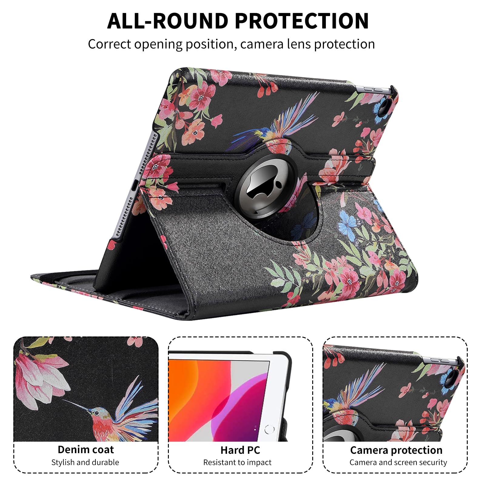 360 Rotating IPad Case For 6th/5th Gen 9.7" - Cat Playing Guitar Design With Auto Sleep