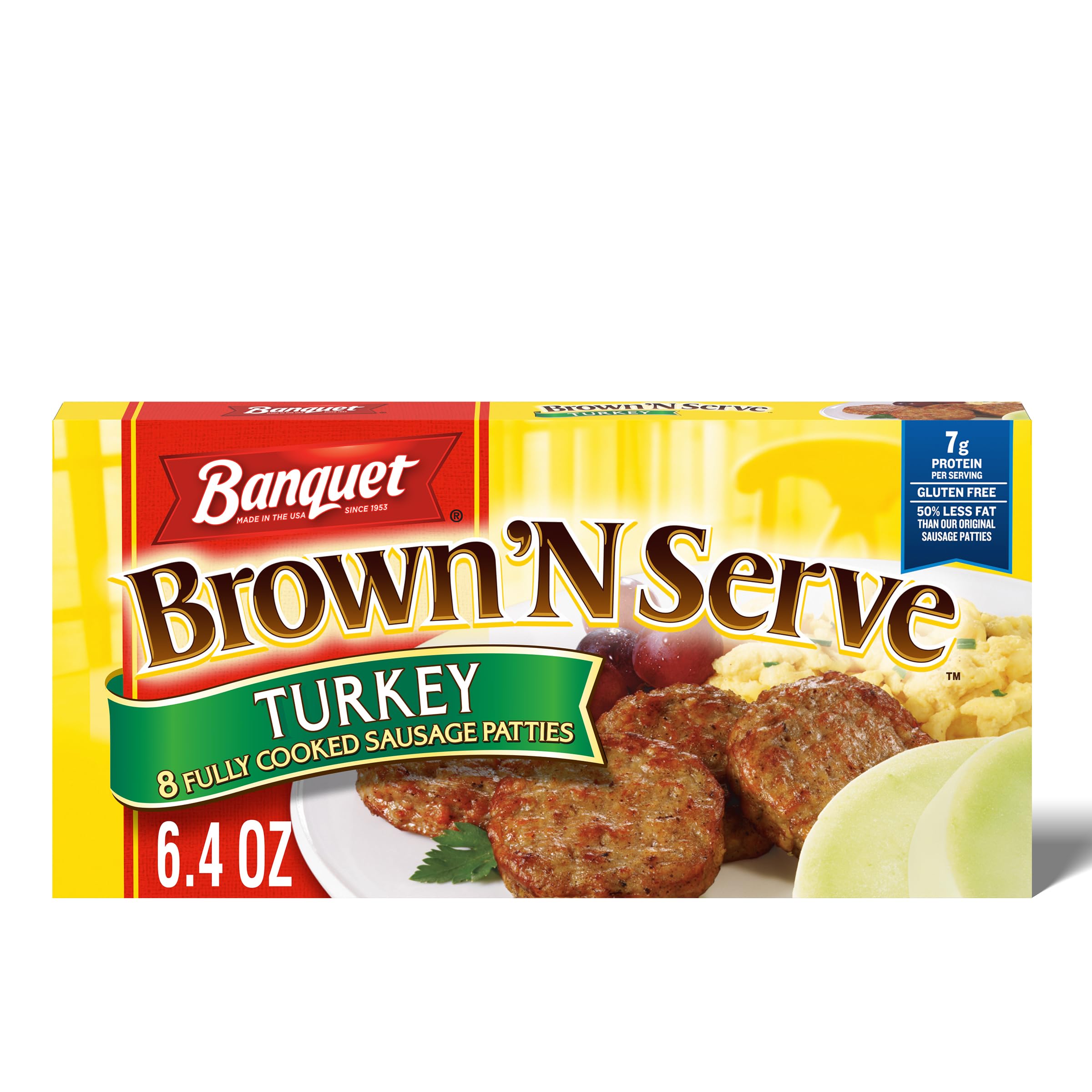 Banquet Brown 'N Serve Turkey Sausage Patties, Frozen Breakfast, 6.4 oz.