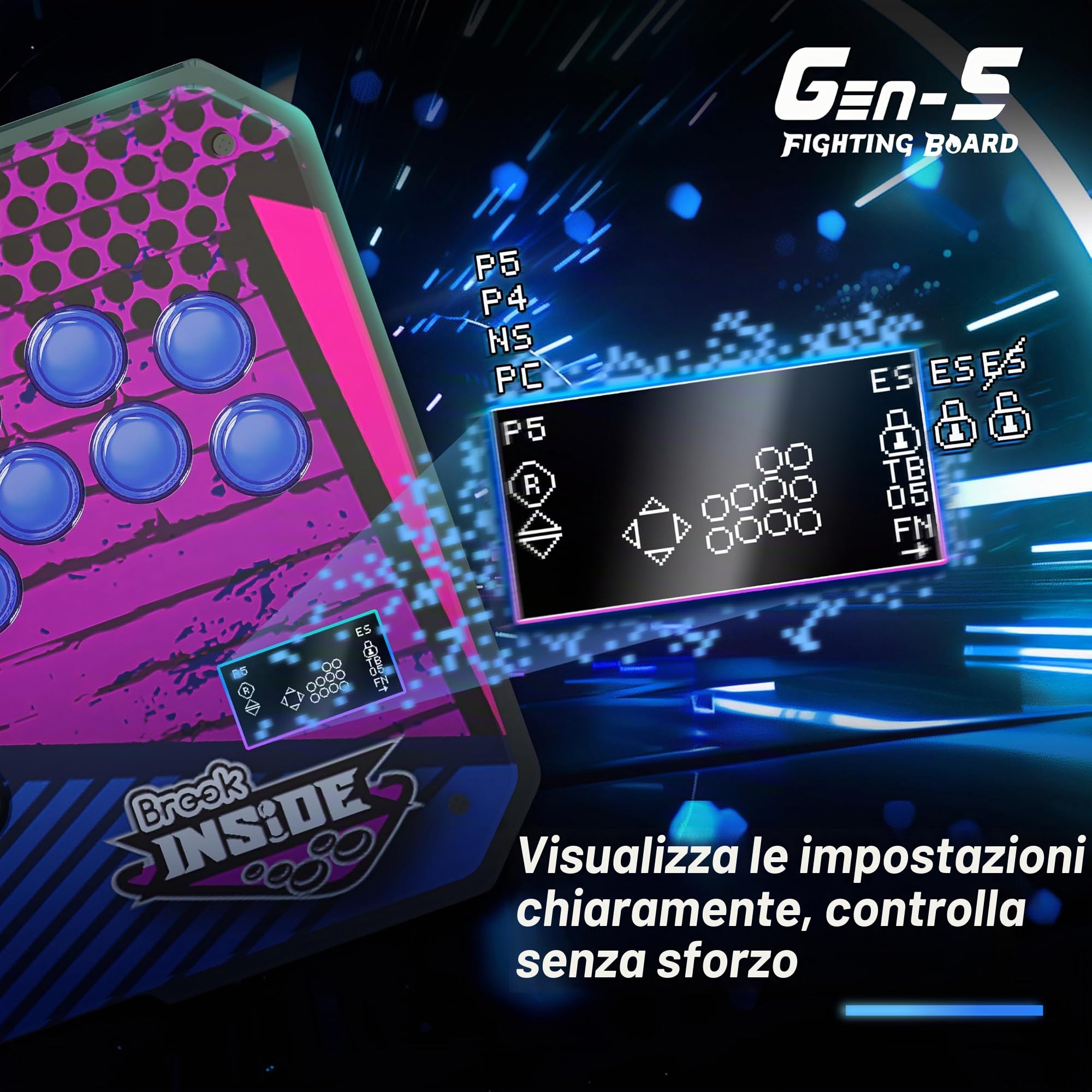 Brook Gaming GEN 5 Fighting Board con adesivo RGB - Supporto multipiattaforma per PS5, PS4, Switch, Switch 2 e PC - Ingresso ultraveloce per il gioco competitivo 【Versione esclusiva】