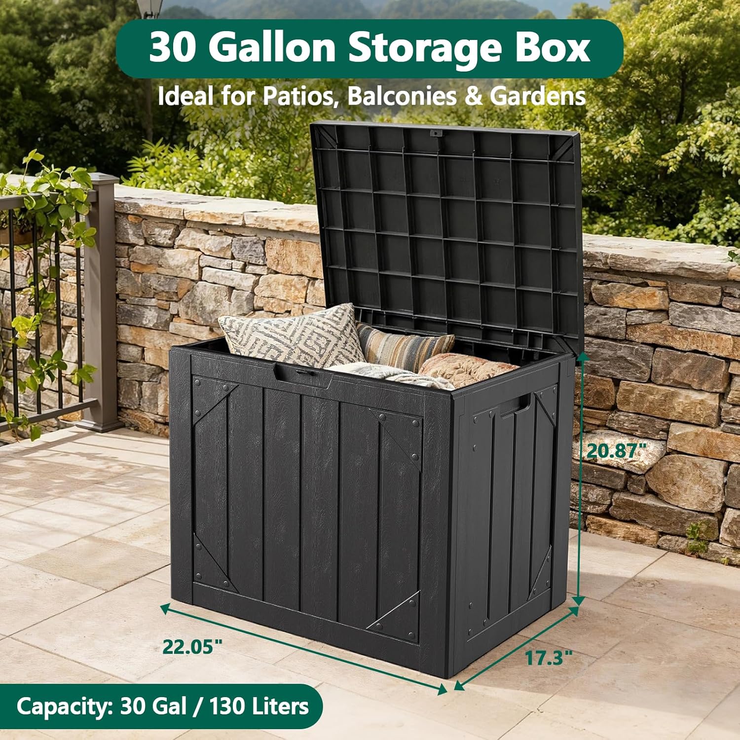Outdoor Storage Box,31 Gallon Deck Box Outdoor Storage Bench Outside Waterproof Resin Storage Bench, Lockable Patio Cushions, Garden Tools Storage For Furniture, UV Resistant Black