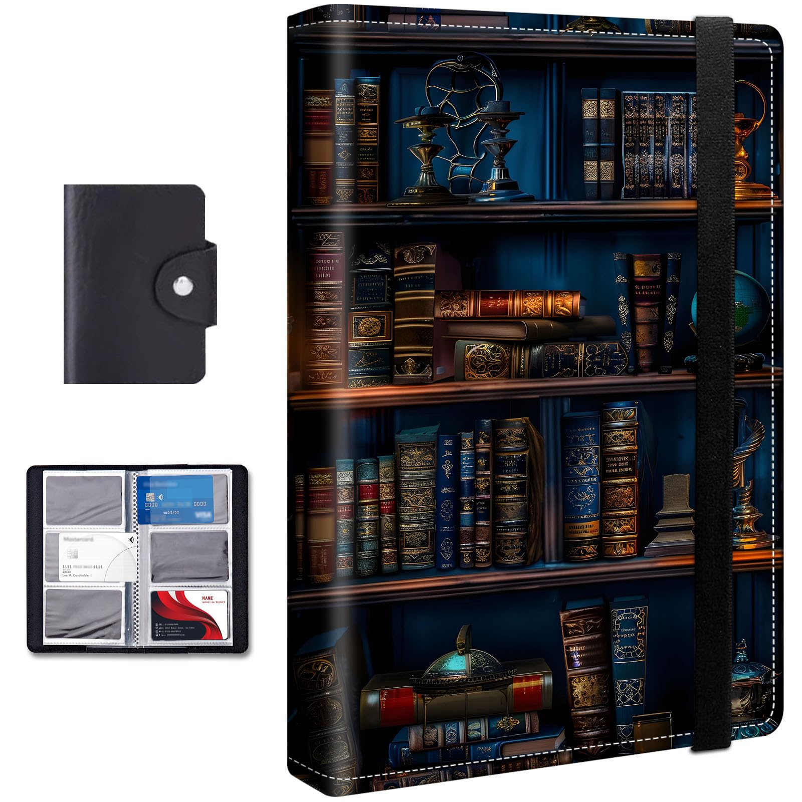 FXIANGWL Business Card Holder Book with Elastic Band, Holds 240 Cards, Large Capacity PU Leather Card Organizer with Black Card Bag, Heavy Duty