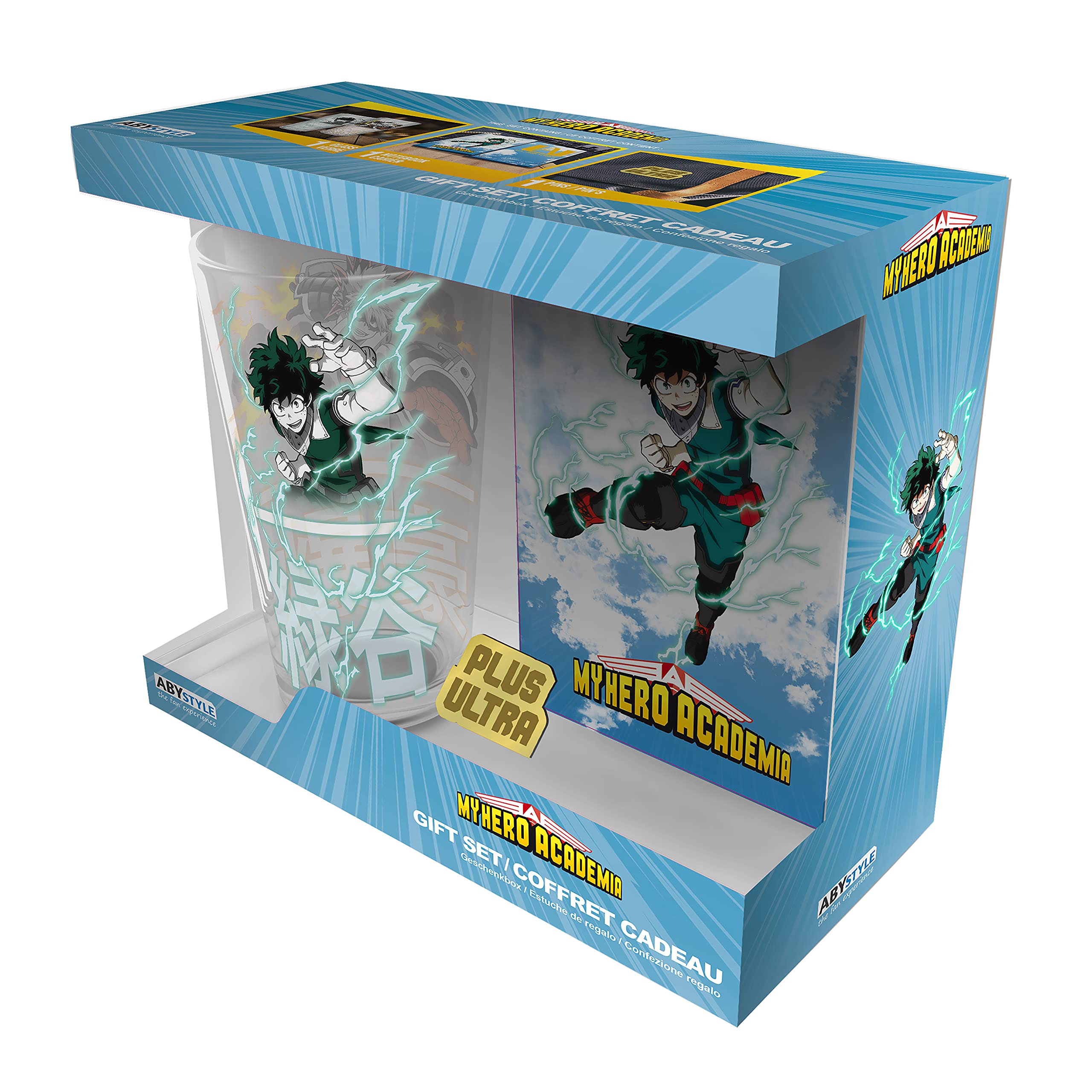 ABYstyle My Hero Academia Heroes 400ml Glass & A6 Notebook & Pin Badge Gift Set