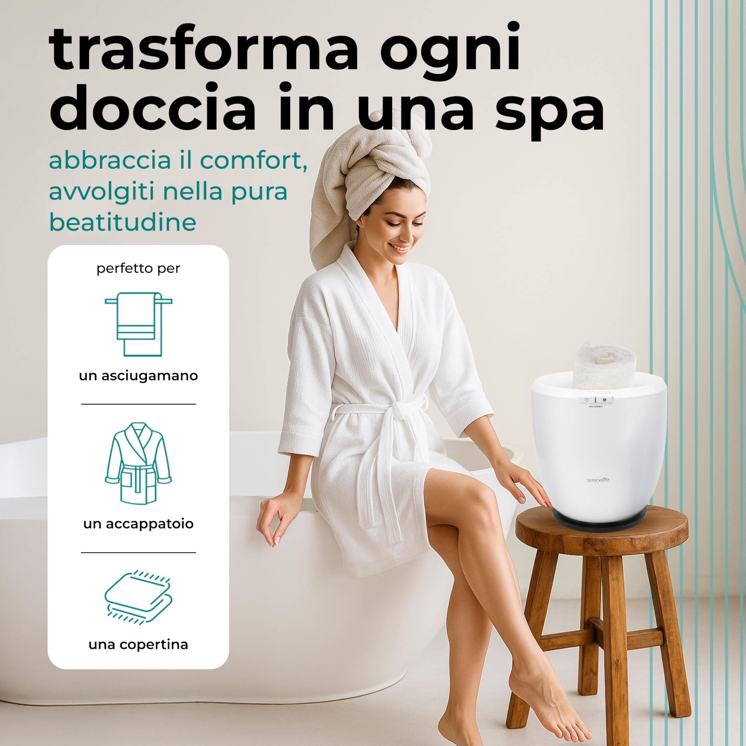 SereneLife Scaldasalviette Elettrico 12L 500W Autospegnimento Asciugamano Coperta Accappatoio