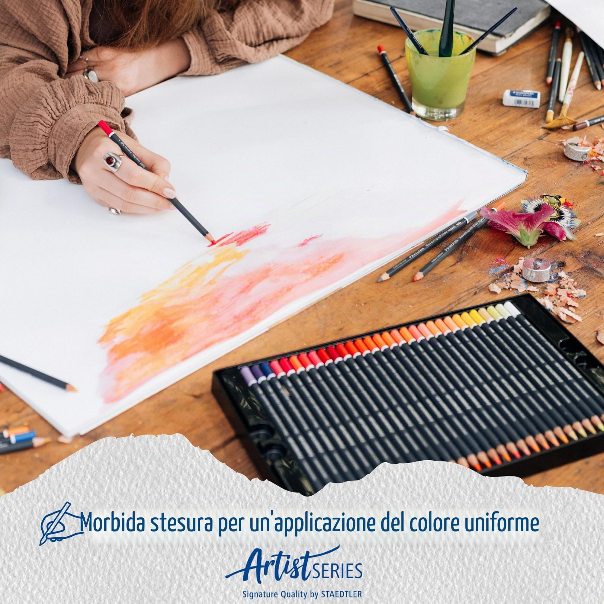 STAEDTLER Matite acquerellabili – 60 matite artistiche di alta qualità in astuccio di metallo – Design esagonale, mina da 3,6 mm, colori vivaci e resistenti alla luce – Ideali per acquerello
