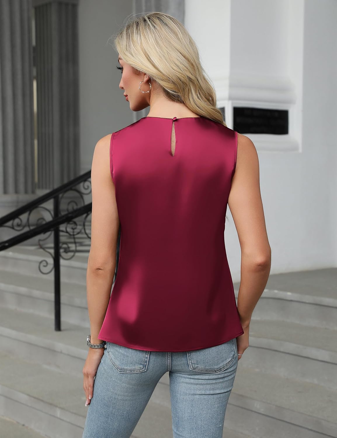 Blooming Jelly Womens Summer Tank Tops Business Casual Outfits Satin Blouse Dressy Work Shirts Spring Clothes - Image 2