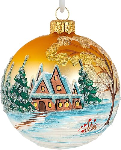 Vista 41 de Adorno de Navidad de vidrio pintado a mano de 3.9 pulgadas (3.9 in), bola colgante, adornos para árbol de Navidad, bola de cristal, regalo
