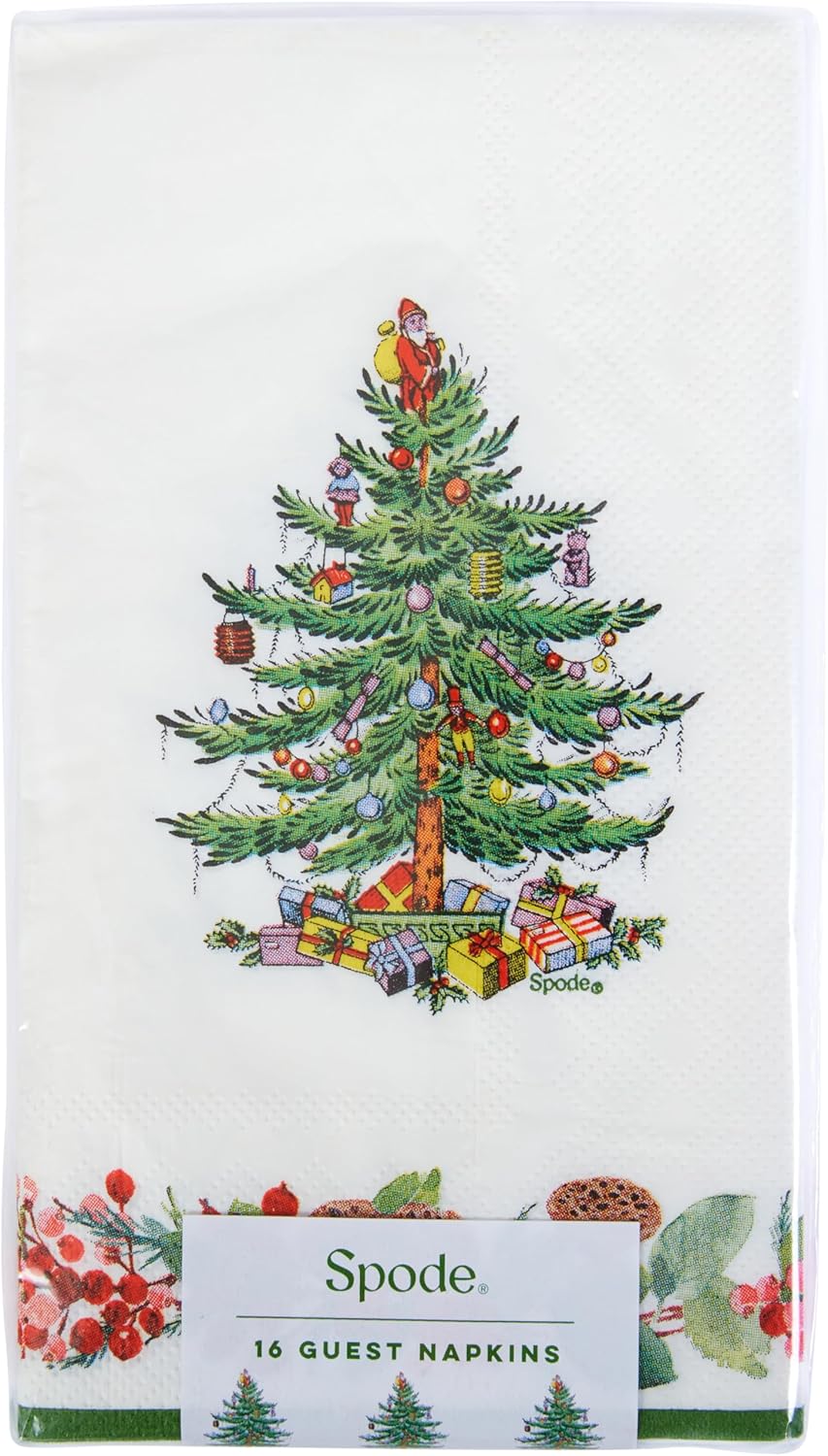 C.R. Gibson Spode Pinecone Disposable Dinner 3-Ply Napkins and Bathroom Guest Towels for Christmas Parties, 4.2" x 8", 16-Count