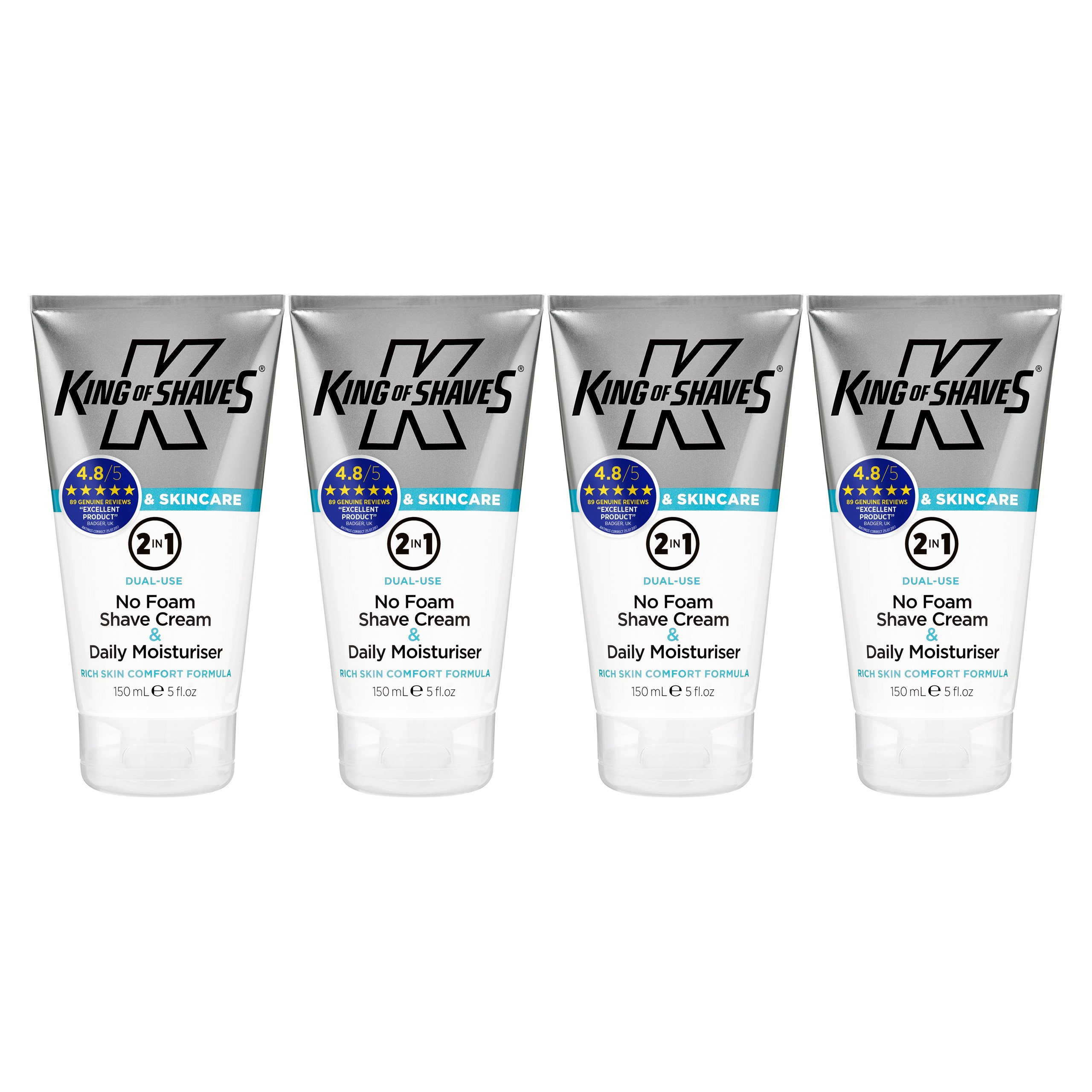 King of Shaves 2in1 Shaving Cream & Face Moisturiser for Men QUAD