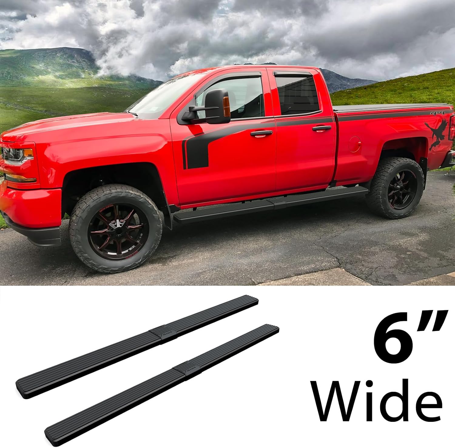 Wheel-to-Wheel HD Ridez 6" Stainless Steel Side Steps Compatible with Chevy Silverado GMC Sierra 2007-2018 Double Cab Extended Cab 6.5ft Bed & 2500 3500 2019 (Exclude 07 Classic) (Nerf Bar Side Bars)