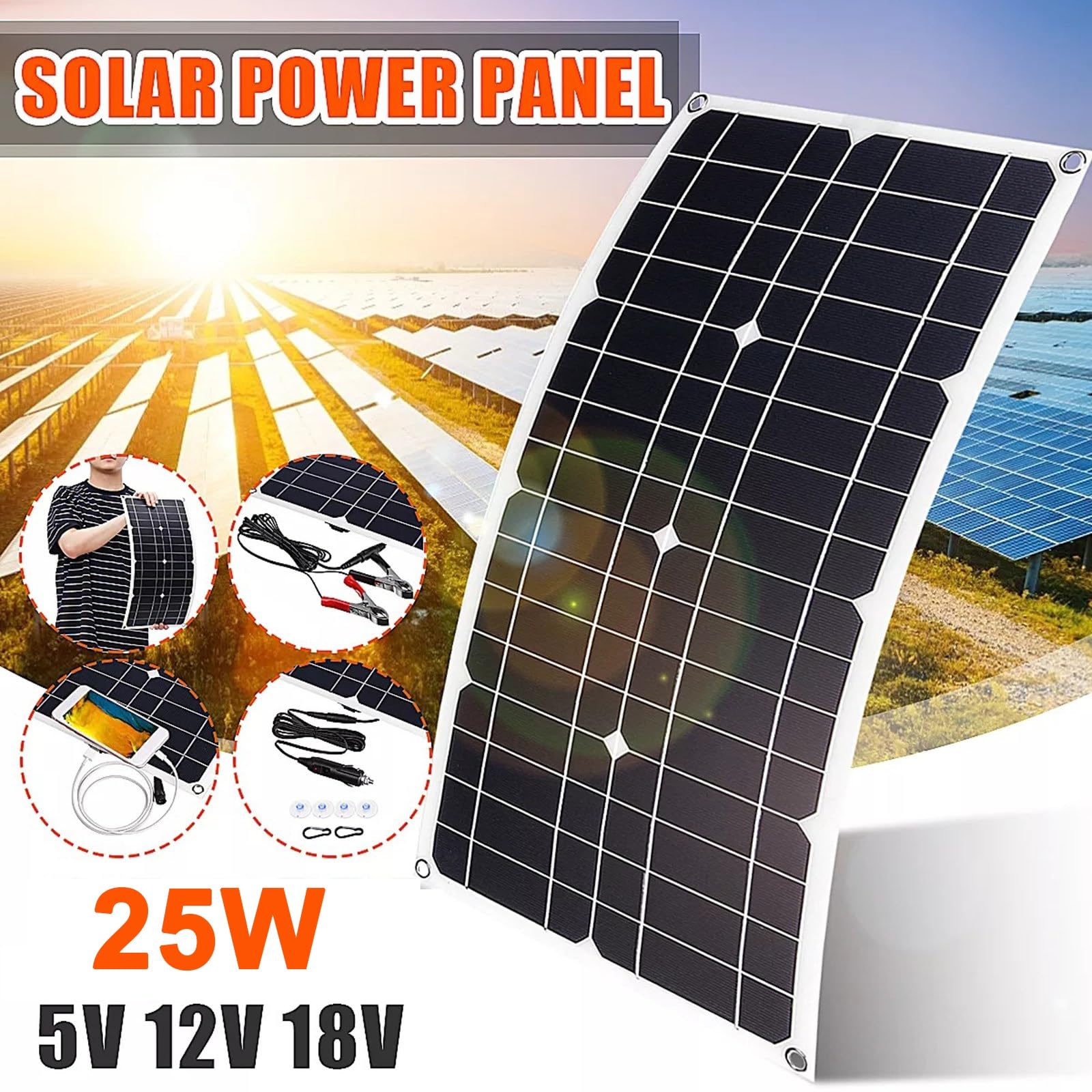 Kit De Panel Solar De 50W, 2 Módulos Solares Monocristalinos Flexibles De 25W (5/12/18V), Módulo Fotovoltaico Con Controlador De Carga De 30A, Para El Hogar Y Camping.