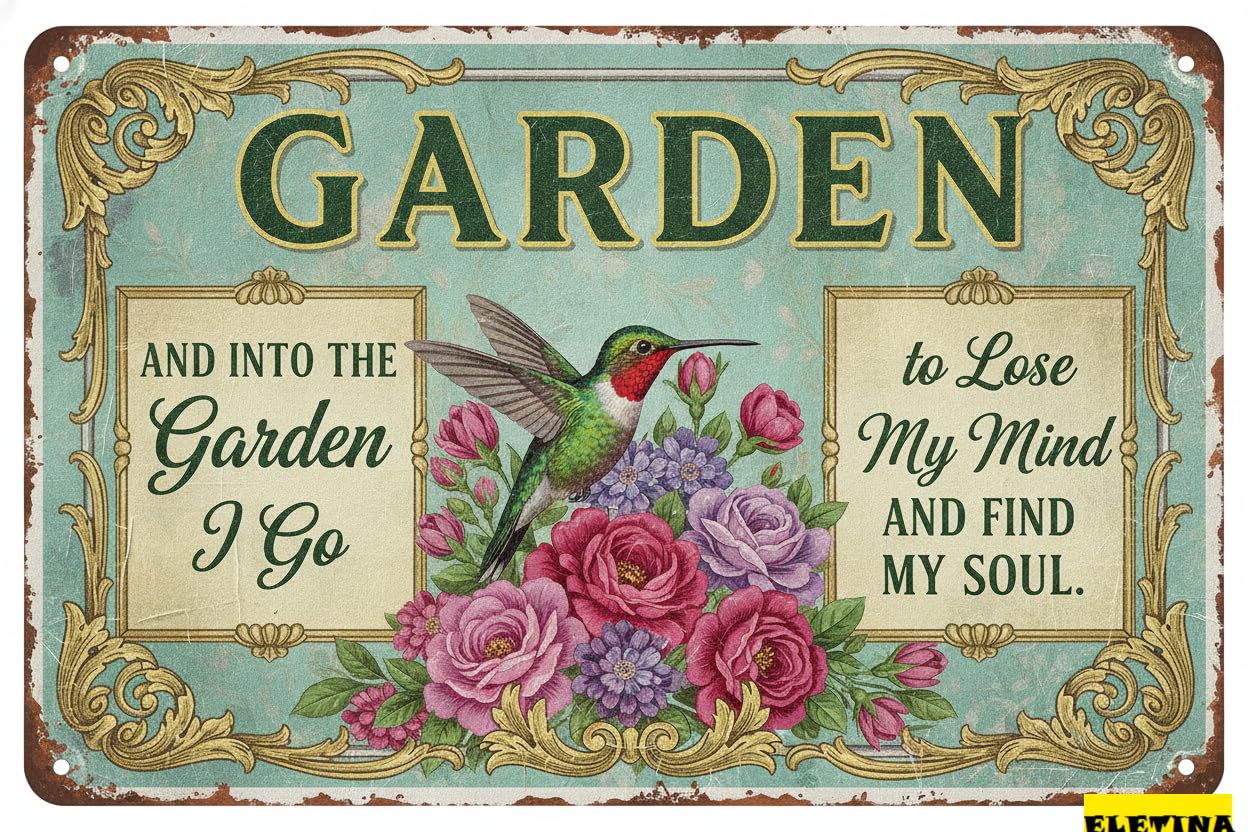 Vintage Garden Metal Tin Sign Wall Decor Gift Women Rustic Art Home Gate Garden Bars Cafes Pubs Club 8x12in