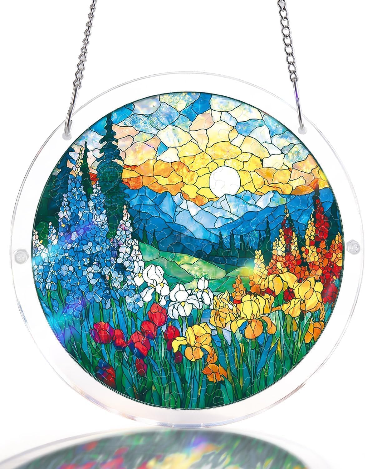 Dawn Blossom Sea, Acrylic Jigsaw Puzzles Suncatcher, 7.4 Inch Window Hanging Suncatcher Acrylic Puzzle, DIY Home Decor Art Gift