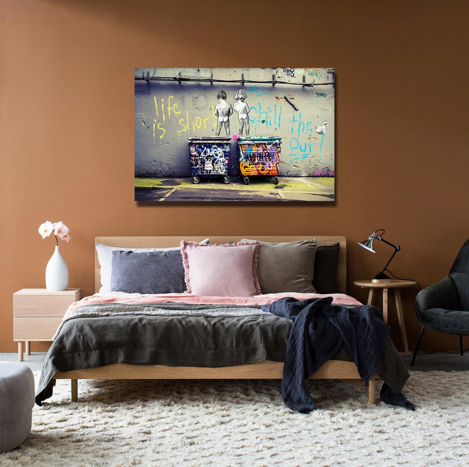 UIRINGART Street Graffiti Wall Art Naughty Boys Impression sur toile Affiches pour salon Café Bar Appartement Espaces modernes et urbains Décoration murale 35x55cm Cadre intérieur