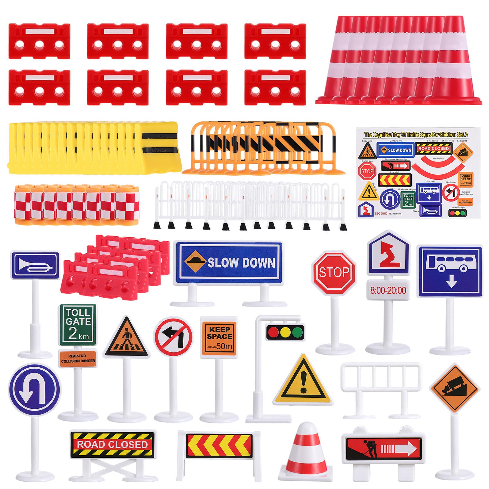 Kit Giocattoli Cartelli Stradali per Bambini Cartelli in Plastica Cono Viabilità per Apprendimento e Giochi di Ruolo