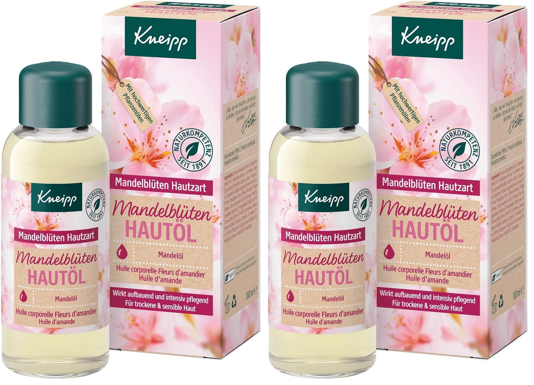 Kneipp Hautöl Mandelblüten Hautzart - hochwertiges Mandelöl mit reichhaltiger Sheabutter, Sonnenblumenöl & Vitamin E - natürlicher Pflegeöl-Komplex - für trockene & sensible Haut - 100ml