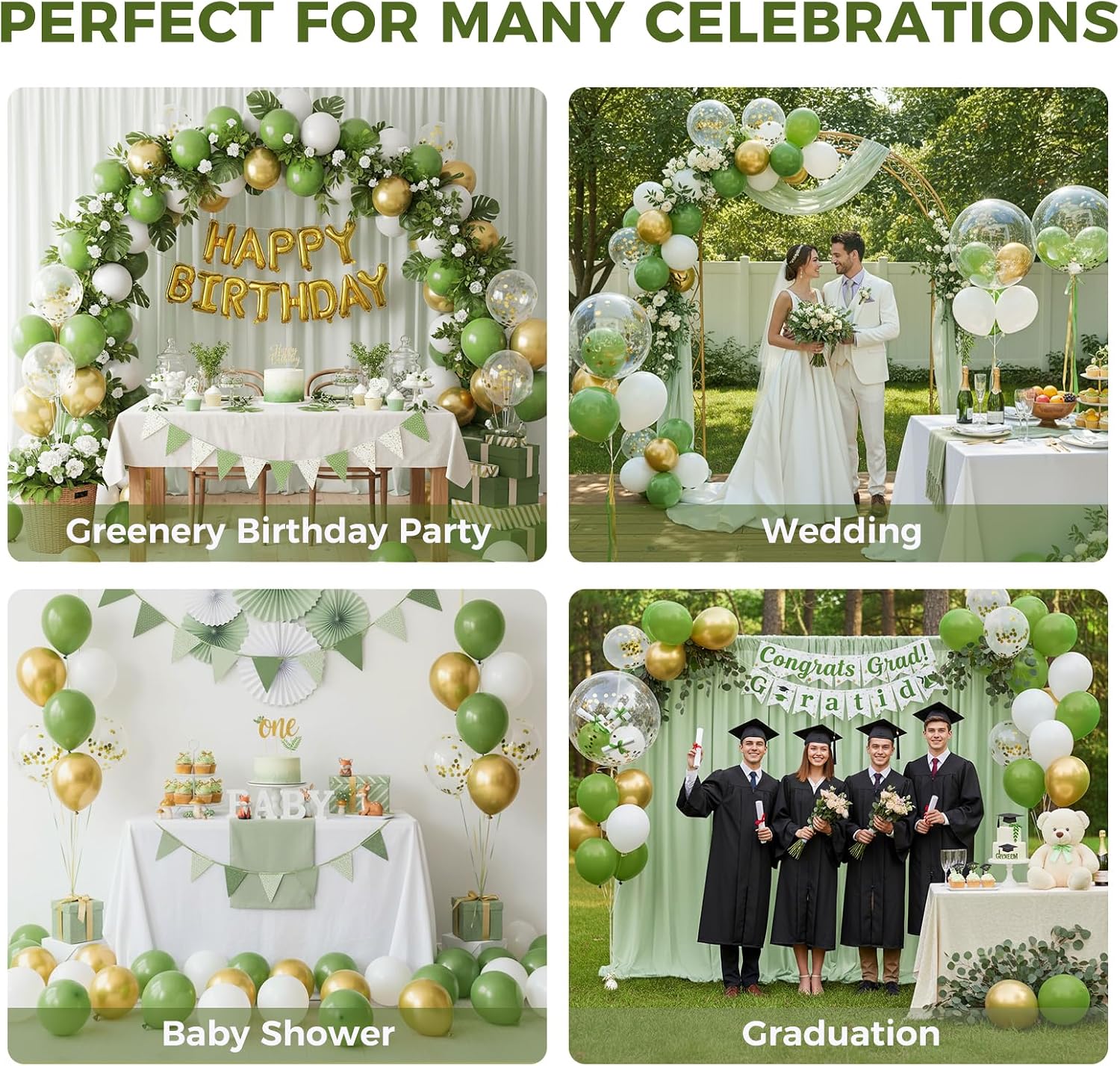 LovesTown 60PCS Sage Green Balloon Garland Kit, Balloon Arch Kit Metallic Latex Balloons for Wedding Engagement Birthday Party Decorations (Pack of 2) image 5