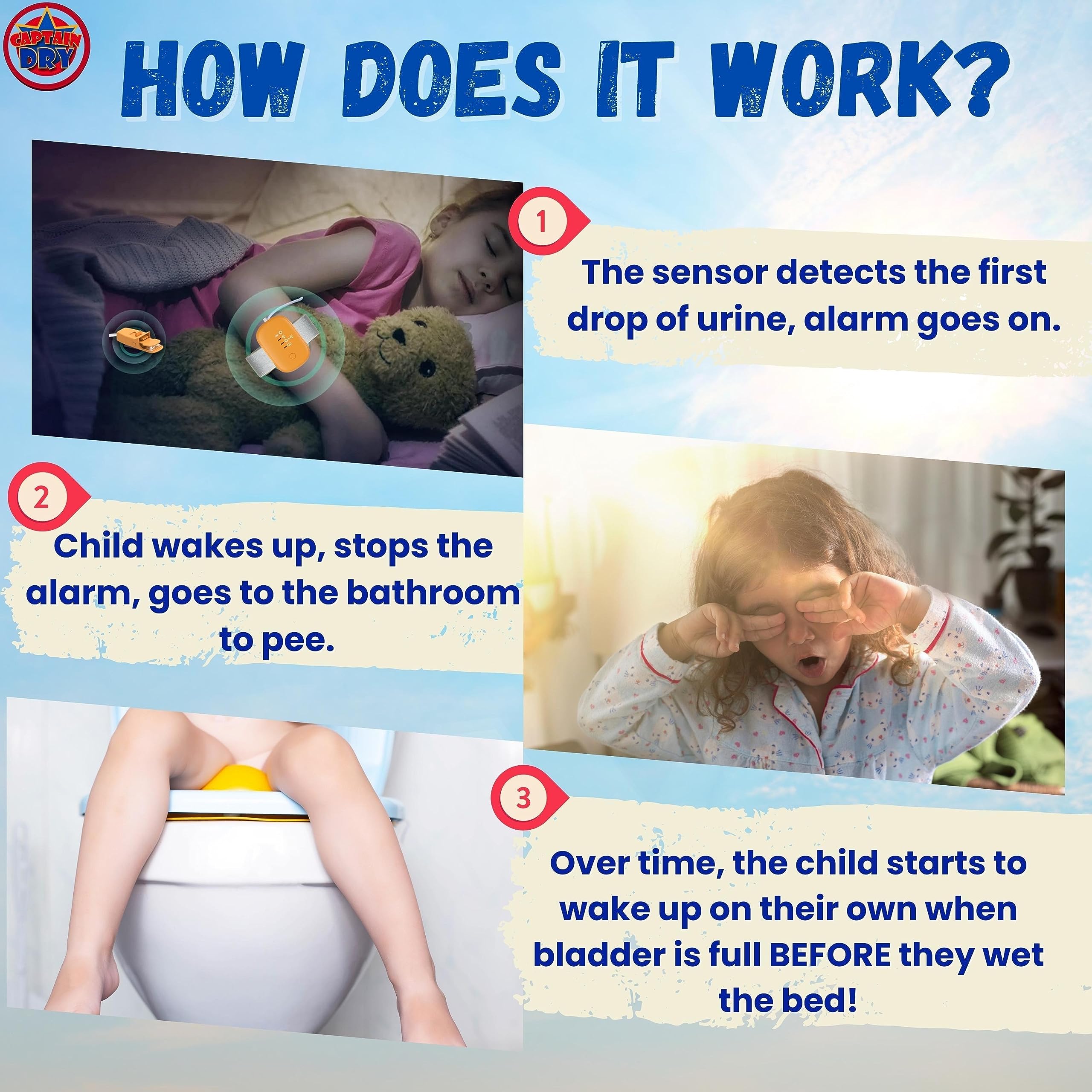 Bedwetting Alarm Rechargable for Boys and Girls Potty Training Older Children Pee Alarm Potty Timer Bedwetting Monitor Sensor Deep Sleepers Turn Move During Sleep Loud Sound Three Modes