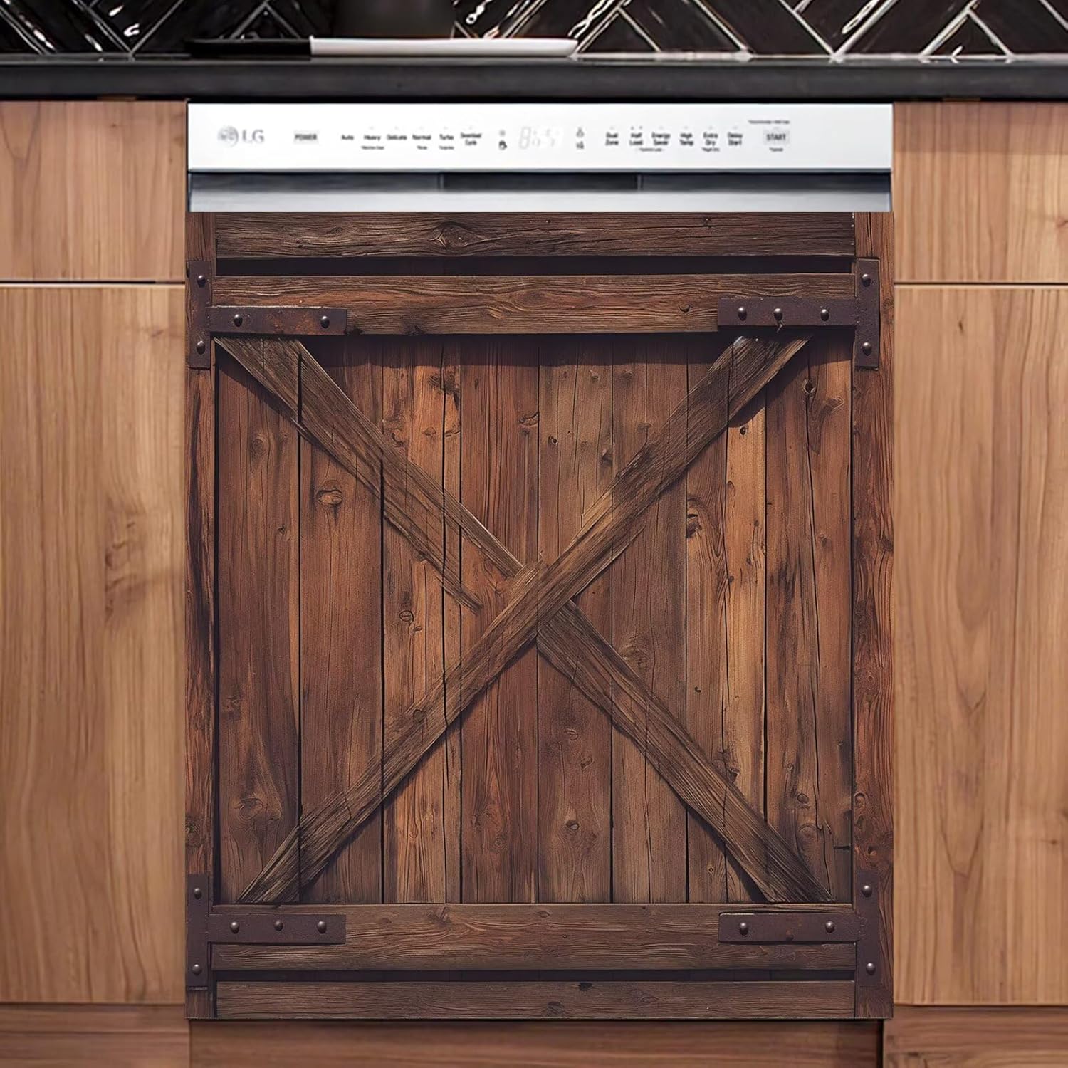 Dishwasher Magnet Cover Vintage Barn Door Dishwasher Front Panel Covers Decorative, Retro Wooden Door Magnetic Appliance Cover Kitchen Decor Home Refrigerator Magnetic Sticker 23" W x 26" H Vintage Barn Door Magnetic 23" W x 26" H