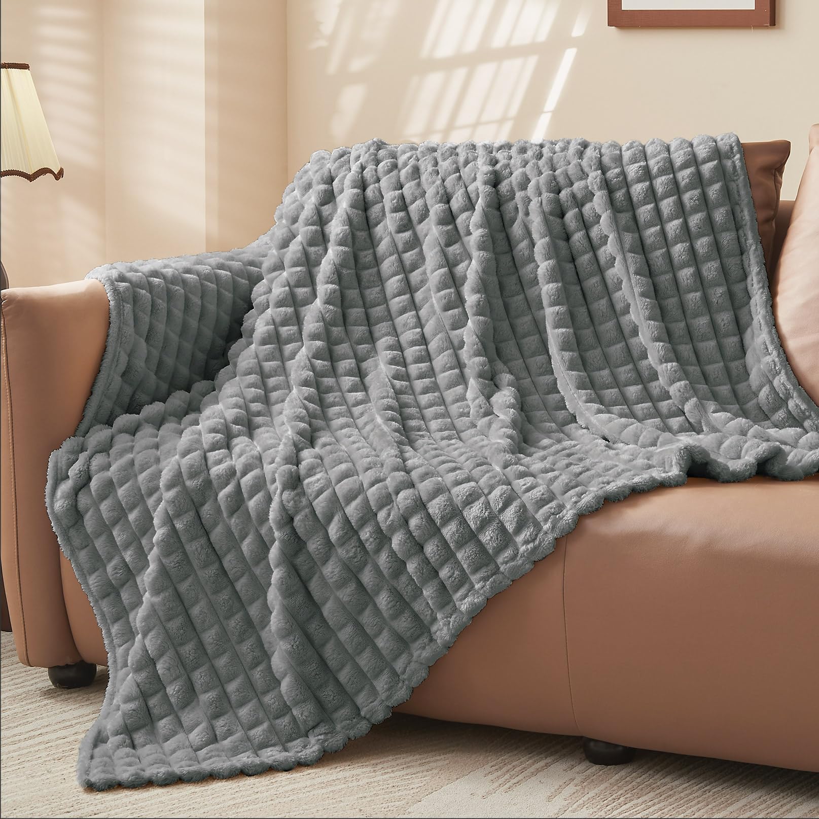 Bedelite Grey Fluffy Fleece Throw Blanket, 220X240cm