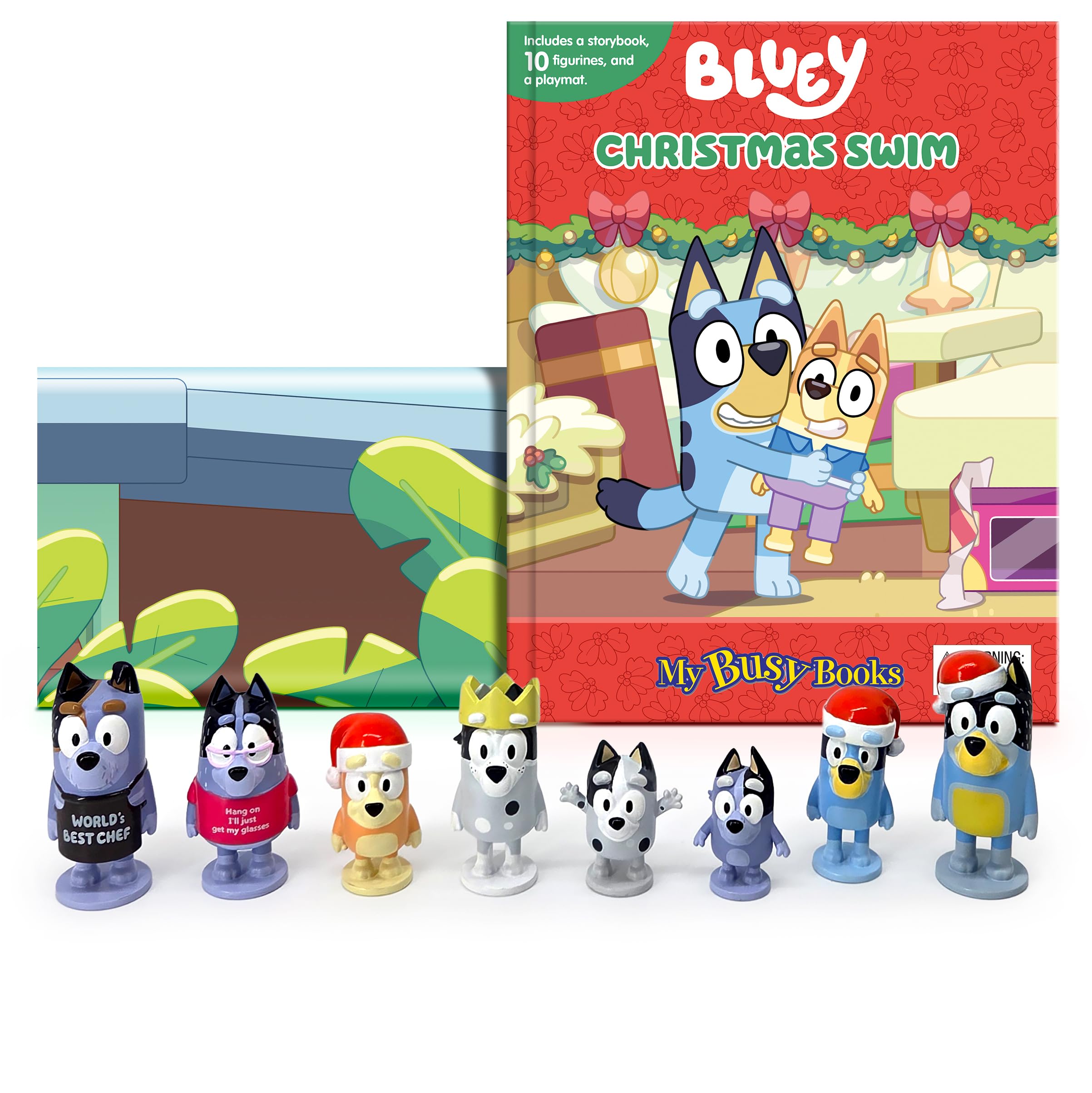 Bluey Christmas My Busy Books - Storybook, 10 figurines, playmat
