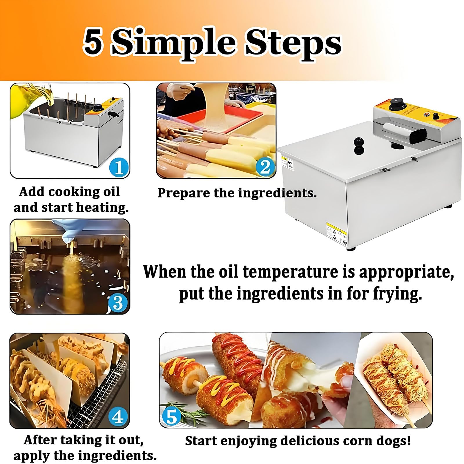 Freidora De Palitos De Hot Dog, Freidora Eléctrica Profunda para Hot Dogs, Freidora Eléctrica Comercial De 12 L, Máquina Eléctrica Profunda para Hot Dogs