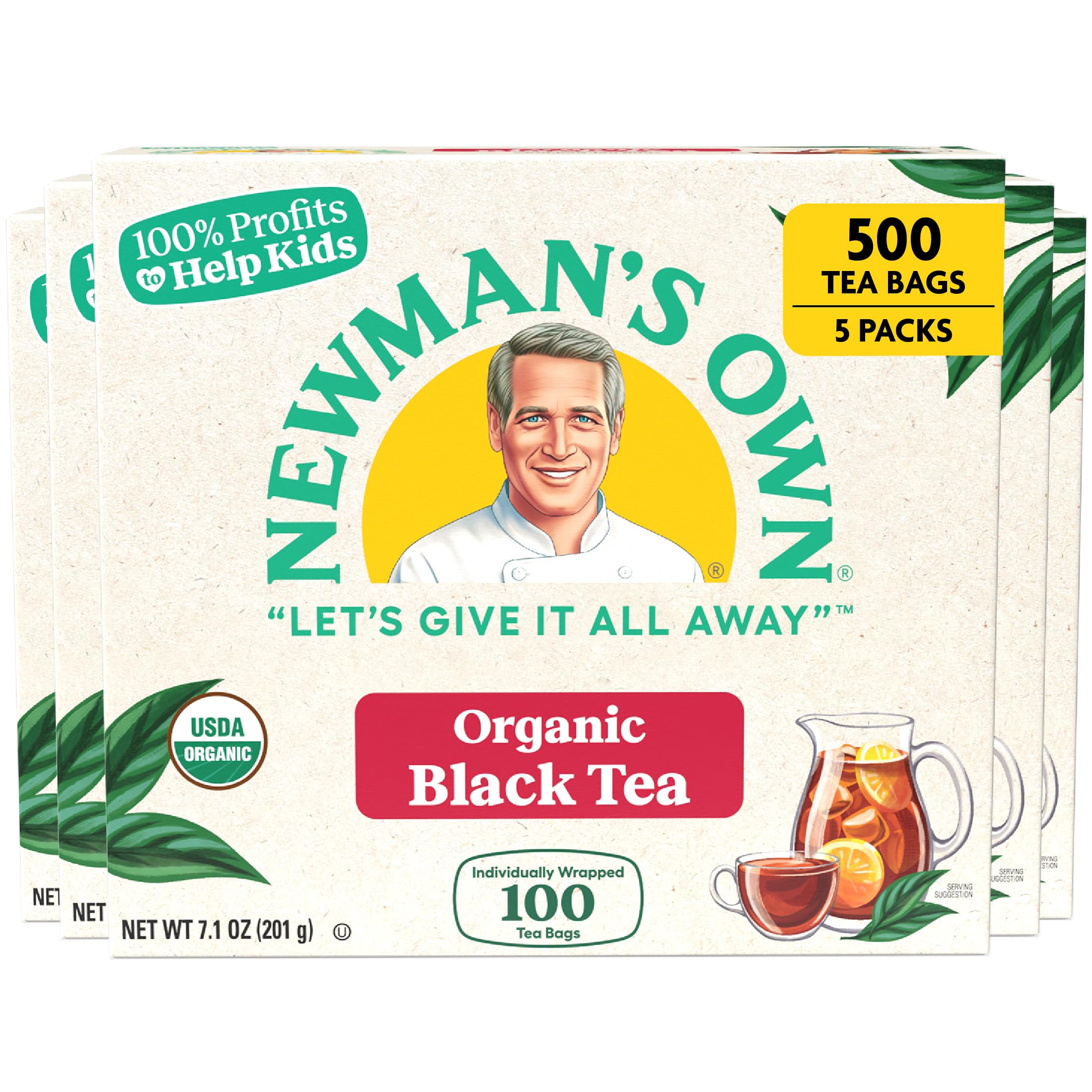 Newman's Own Organics 100 Individually Wrapped Tea Bags, Black Tea