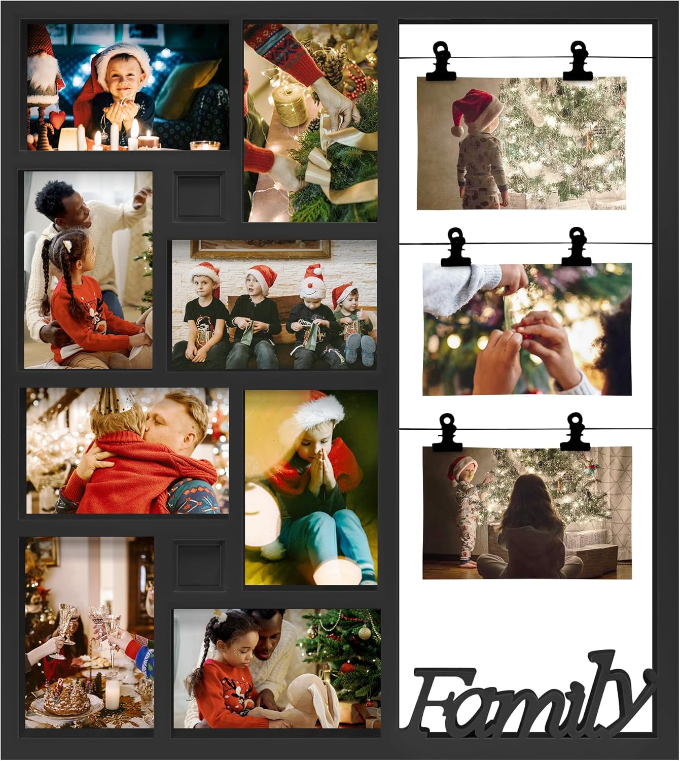 Jerry & Maggie Family Photo Frame, 11 Pictures Frame Multi Selfie Gallery Collage, Family Picture Frames Collage Wall Decor, No Assembly Needed, Assorted Frames for Gallery Wall (Black)