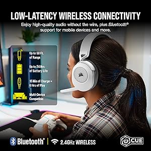 Corsair HS65 Wireless Multiplatform Gaming Headset with Bluetooth - Dolby Audio 7.1 - Omni-Directional Microphone - iCUE Compatible - PC, Mac, PS5, PS4, Mobile - White