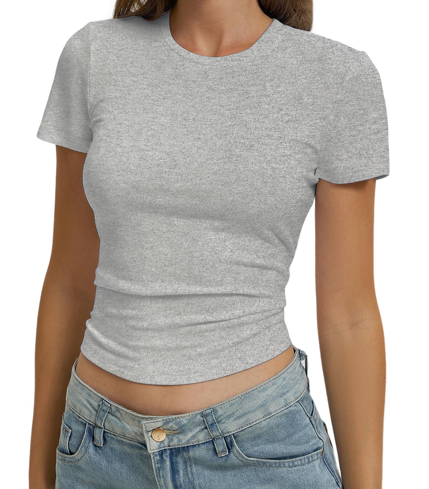 Women Casual Basic T Shirts Top Y2k Crop Tops Trendy Tight Tshirts Tee Slim Fit Clothes