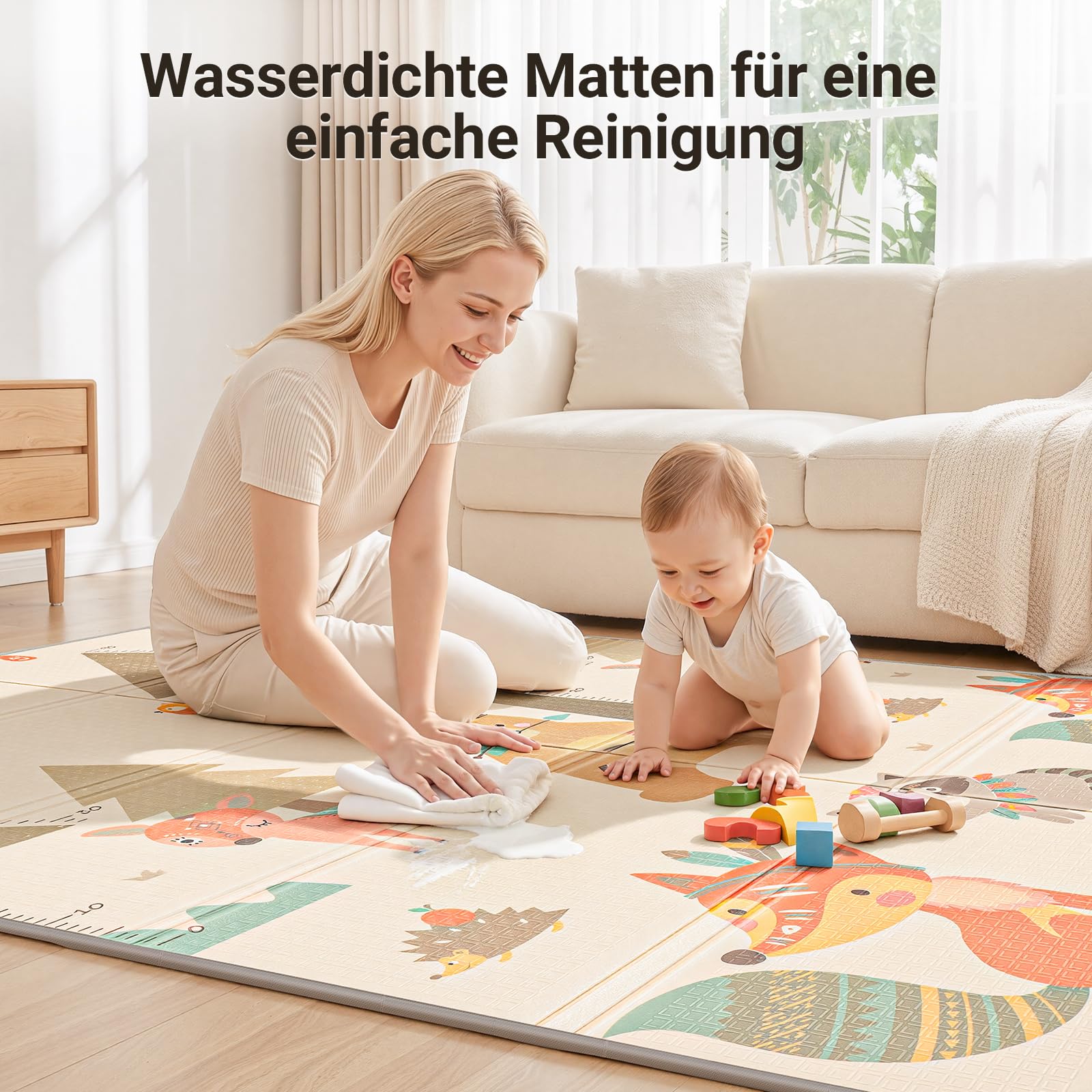 COSYLAND Krabbelmatte Baby Faltbar 120x180x1cm - Doppelseitige XPE Spielmatte Baby mit Schlafenden Tieren & Fuchs Bär Motiven, Weiche Babymatte Spielteppich für Kinder, Babygeschenk