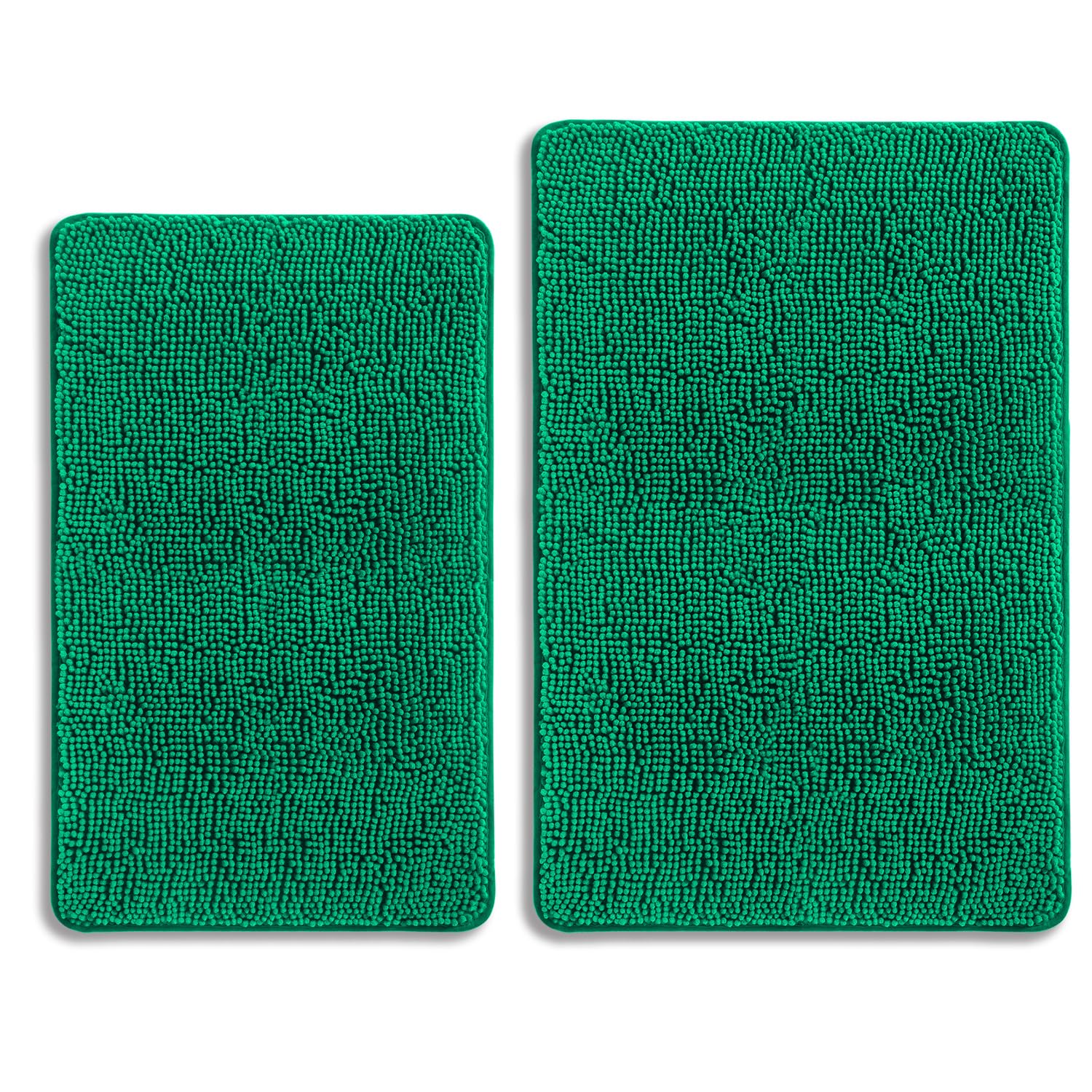 PureSwan Emerald Green Bathroom Rugs Sets 2 Piece – Absorbent and Washable Bath Mat, Non-Slip, Thick Soft Chenille Bath Rugs for Bathroom Floor, Shower, Sink - 20" x 32"+24" x 36" — image 1