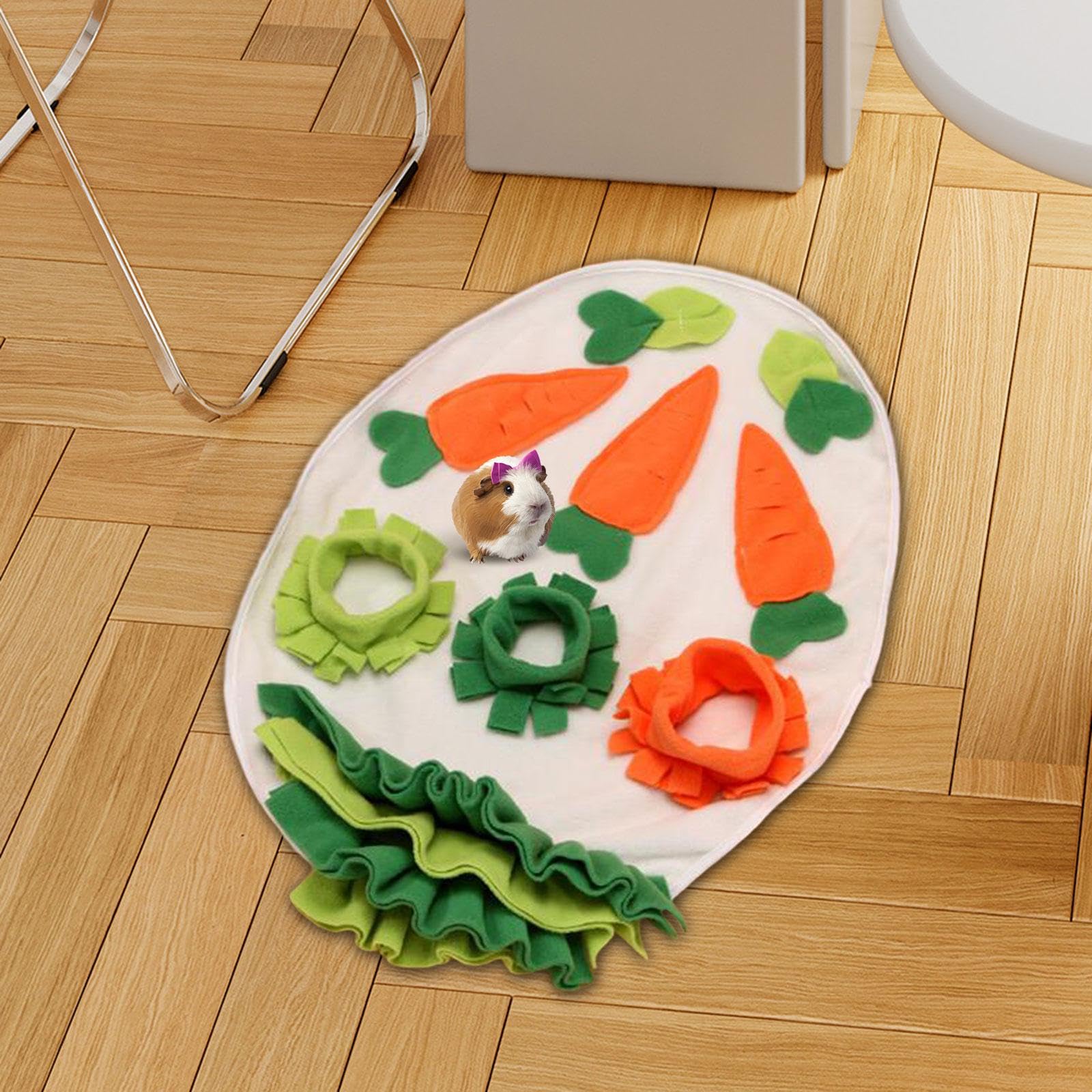 Guinea Pig Futtermatte Kaninchen Schnüffelmatte Kleines Tier Spielpolster Futterspender mit Bunten Mustern Und Rutschfestem Boden für Haustierunterhal, Oval