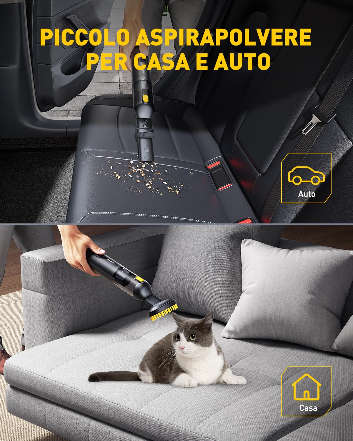 AUXITO Aspirabriciole Senza Fili - Aspirapolvere Auto 24000Pa,30 mins, 4 in 1 Ricaricabile Portatile Leggero Aspirabriciole,Mini Aspirapolvere Potente per Auto Casa Ufficio Peli di Domestici