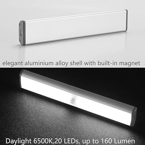 Miniatura 2 de MOSTON Luces de armario con sensor de movimiento, 20 luces LED inalámbricas para debajo del gabinete con batería recargable incorporada, lámpara de