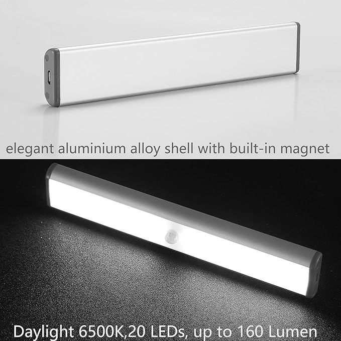 MOSTON MOSTON Motion Sensor Closet Lights, 20 LED Cordless Under Cabinet Lighting with Built-in Rechargeable Battery, Stick-on Anywhere Magnetic Night Lamp for Cupboard Cabinet Kitchen Stairs photo 2