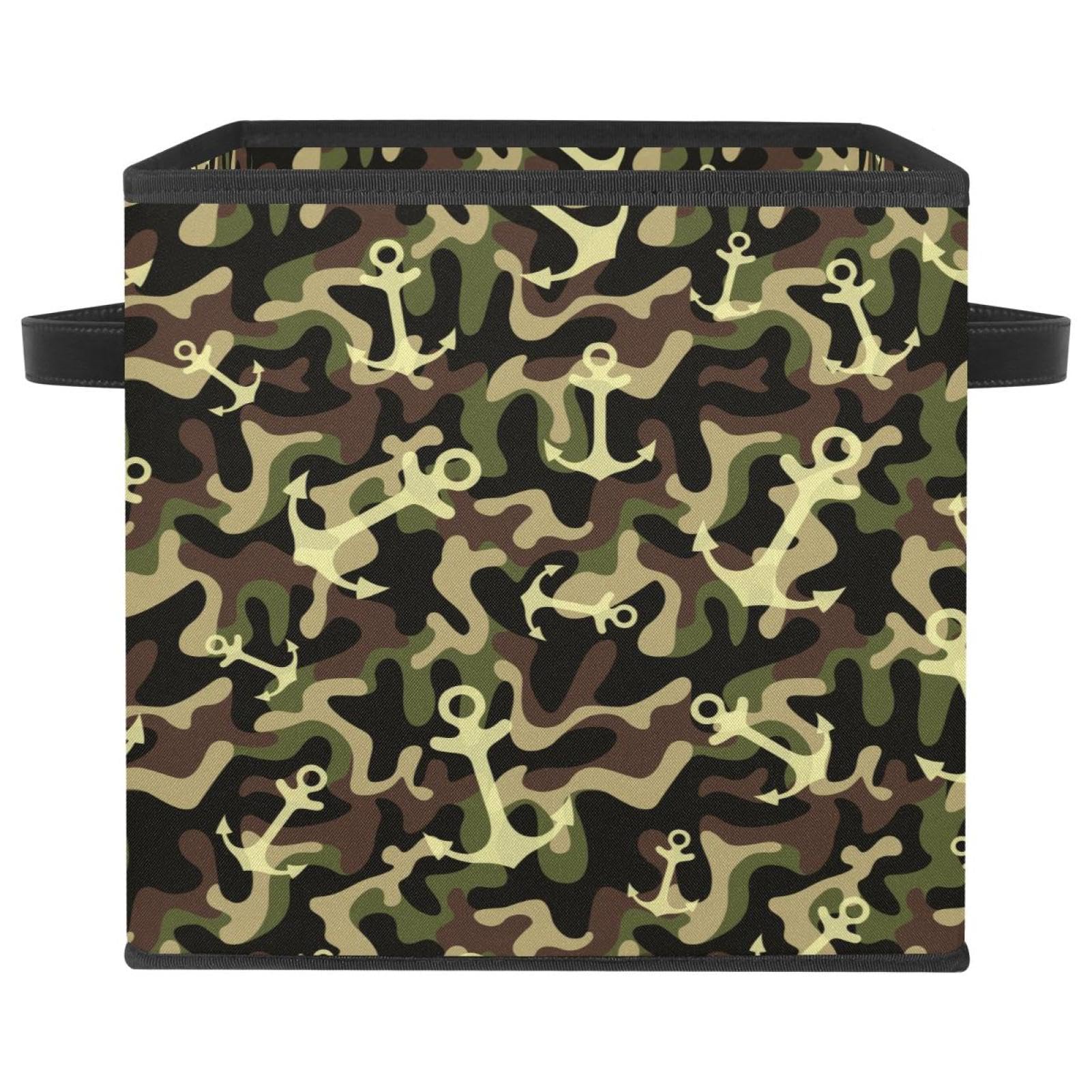 Boîte pliable cube avec poignées pour un rangement de placard optimal vert camouflage