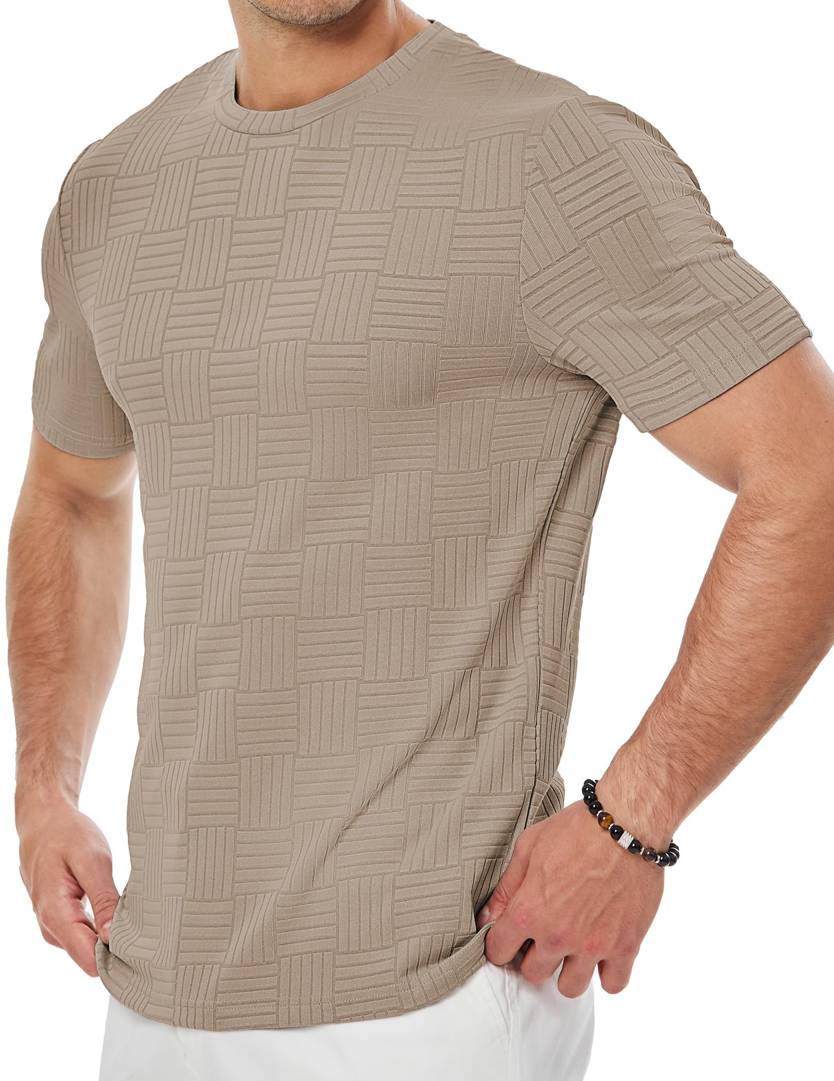 JMIERR T Shirt Herren Kurzarm Basic Rundhals Einfarbig T-Shirt Textured Muscle Slim Fit Hemd Herren Sportwear S-3XL