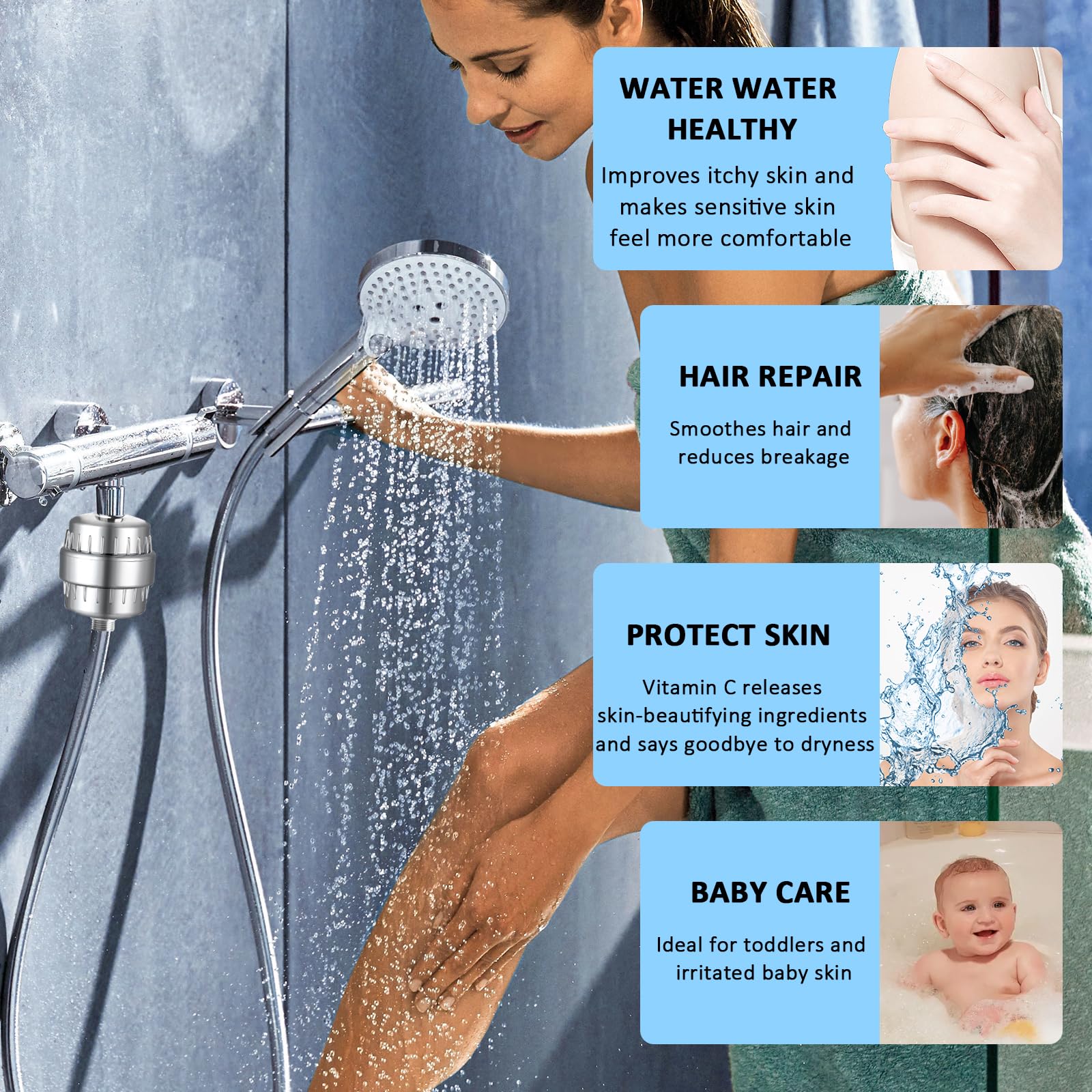 ffiltro doccia per acqua dura, filtro per soffione doccia a 34 stadi con 2 cartucce sostituibili, filtro per acqua doccia a più stadi per rimuovere cloro, metalli pesanti e altri depositi