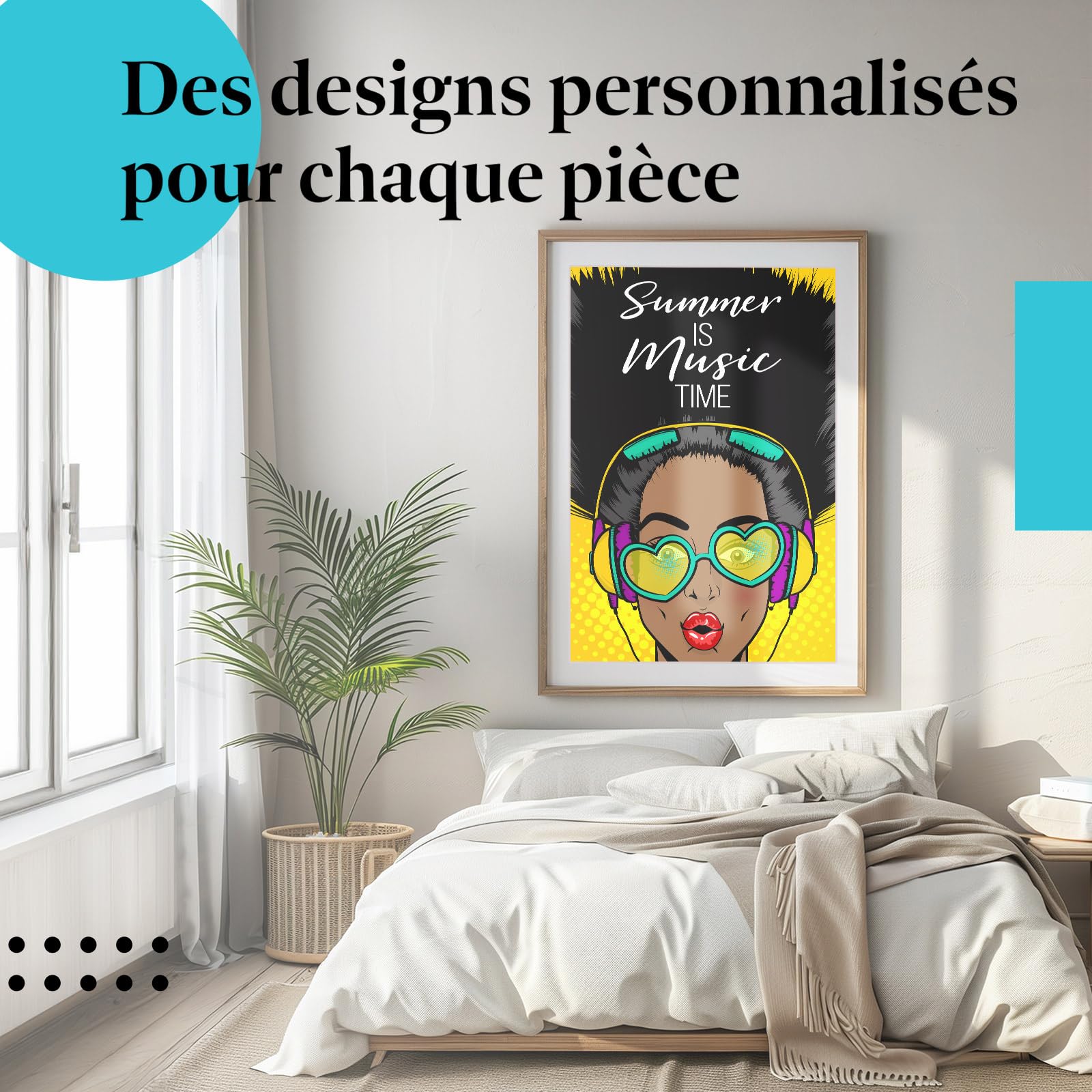 Postereck - 0914 - Affiche rétro, Summer is Music Time Pop Art. Art Mural Tirage – Décoration musique, été, Canvas - toile - 100,0 cm x 75,0 cm