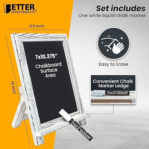 Miniatura 3 de Better Office Products Letrero enmarcado de pizarra de mesa, 9.5 x 14 pulgadas, marco de madera rústica, pequeña pizarra magnética con reborde